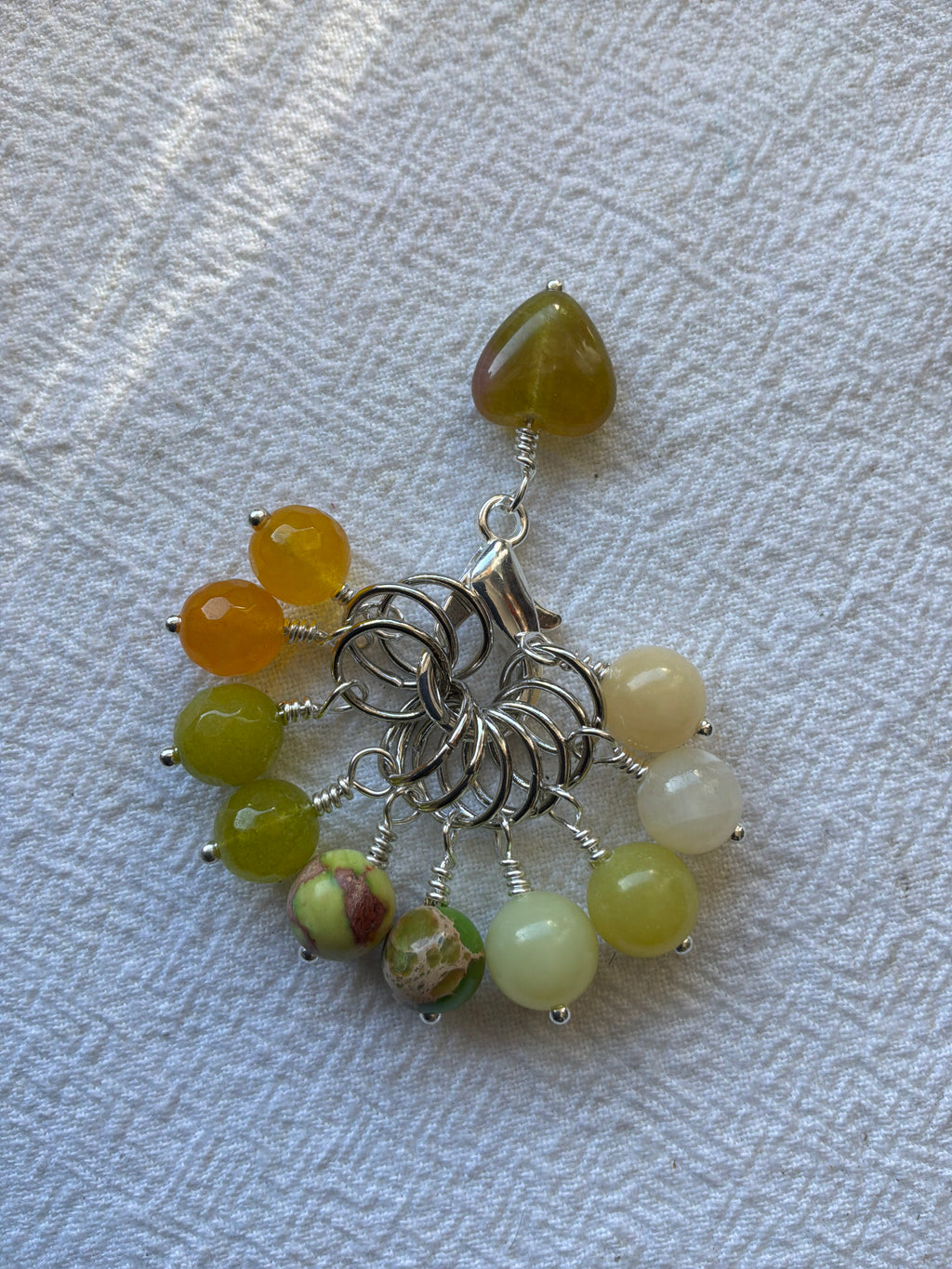 Maskemarkør sæt grønt Jade hjerte, Calsit Gul Jade Peridot, Sea sediment grøn og Gul jade. Forgyldte markører der passer på op til 7 mm pinde.