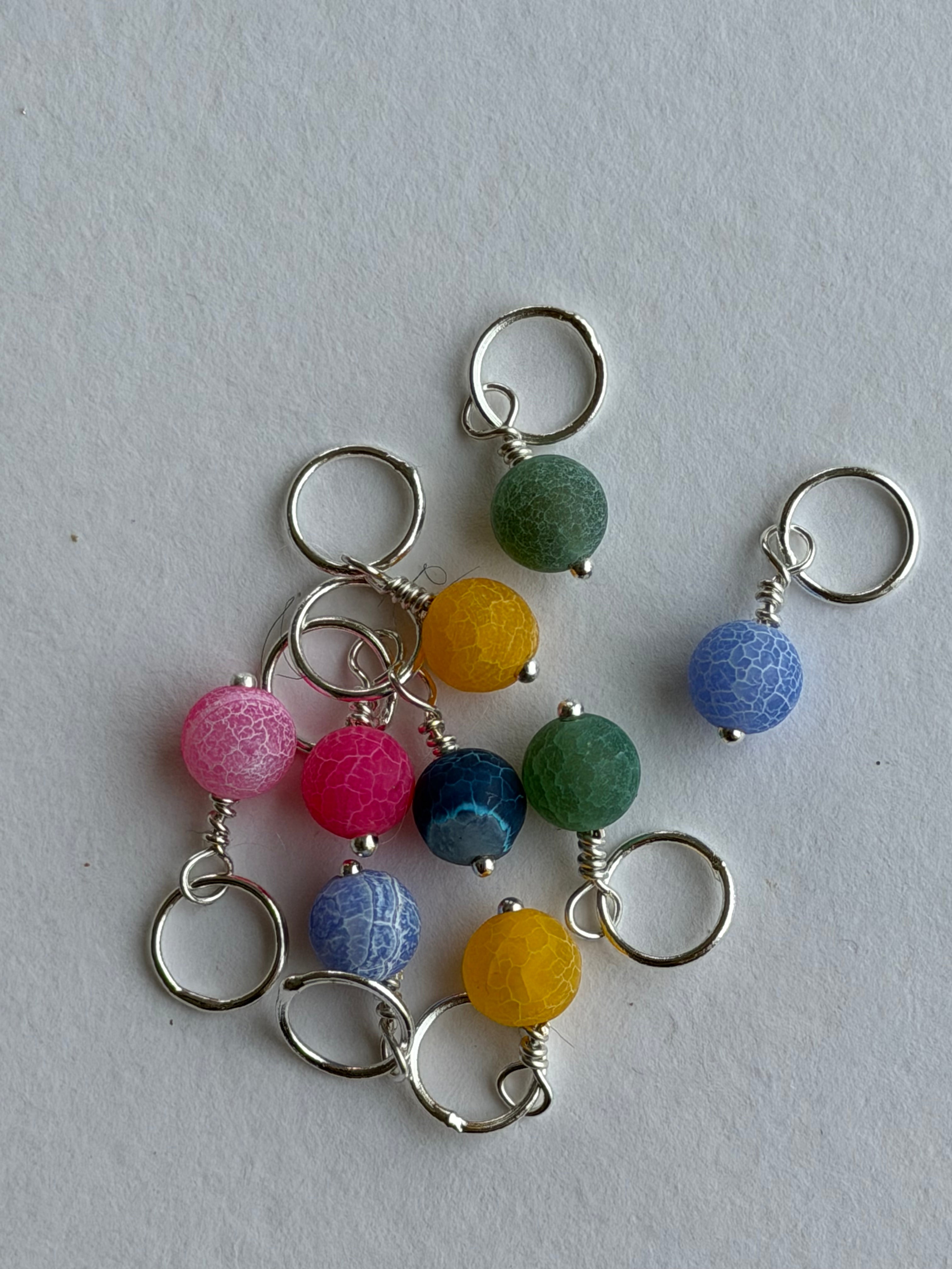 9 Maskemarkører forsølvet 8mm sten - Crackel Crystal - Passer på op til 7mm pinde