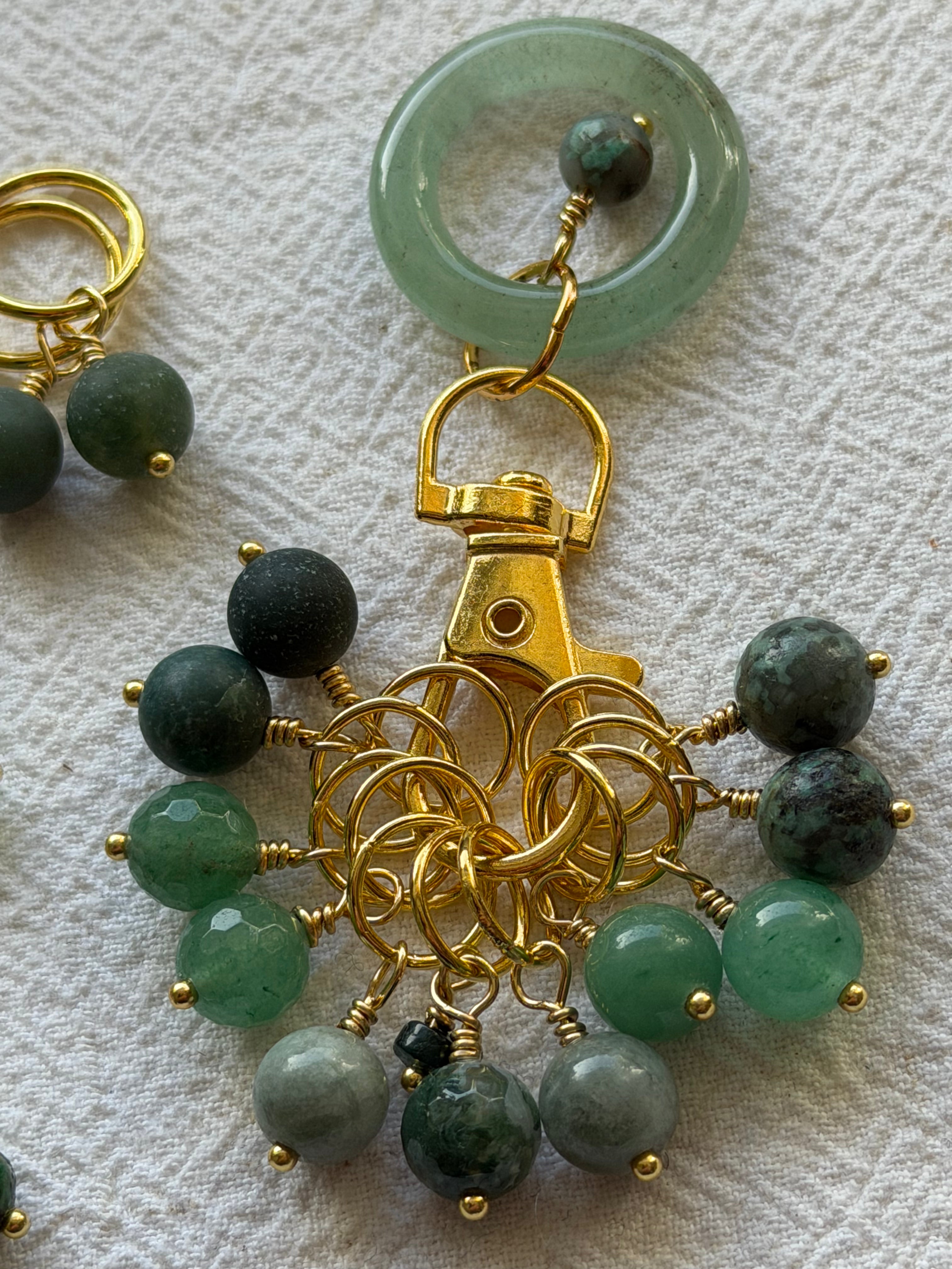 Maskemarkør sæt Aventurin, Mosagat, Afrikansk Turkis og Jade - Forgyldt luksus - 11x 7mm, 5x10mm og 5x åbenlukkelige markører