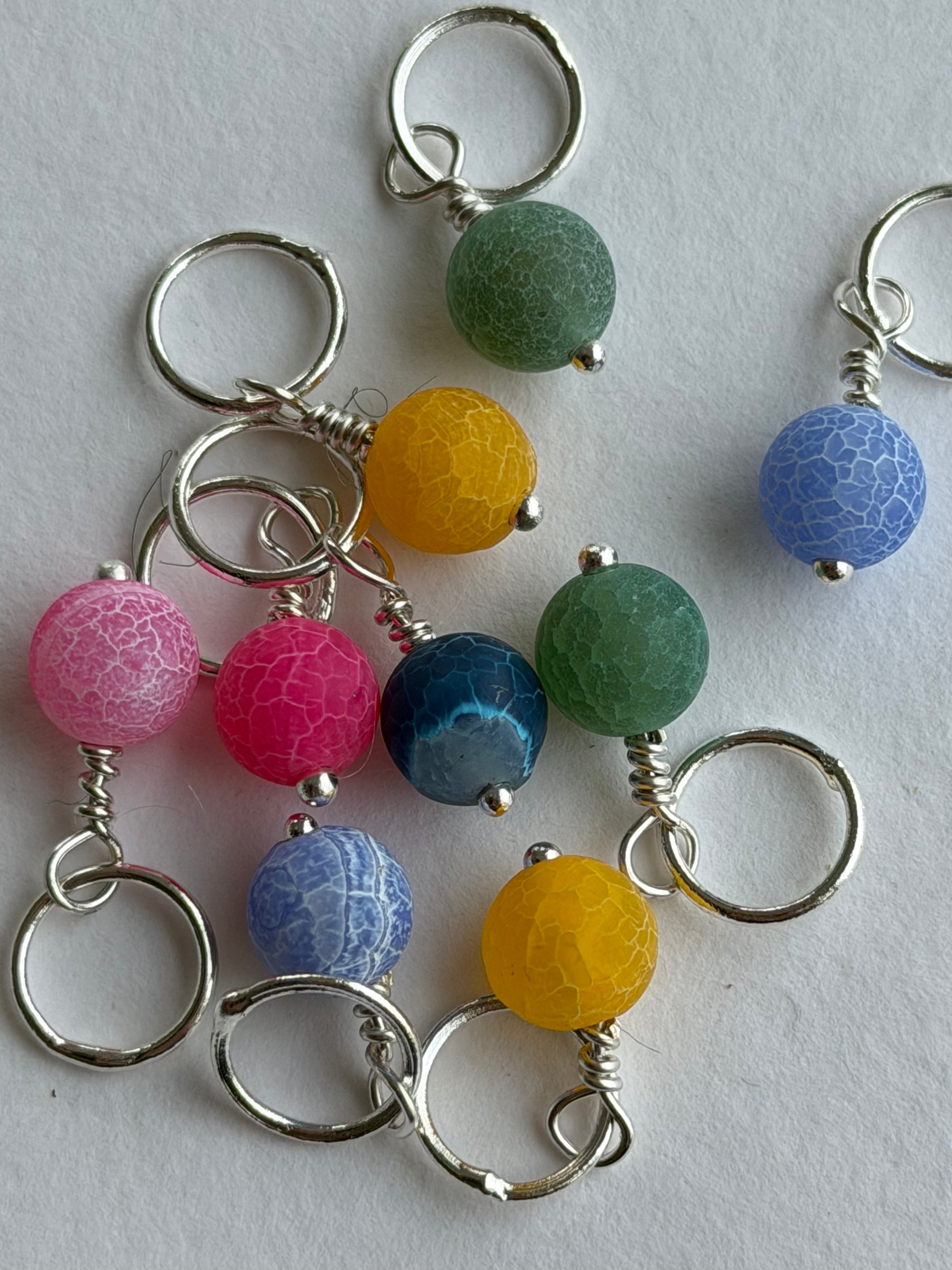 9 Maskemarkører forsølvet 8mm sten - Crackel Crystal - Passer på op til 7mm pinde