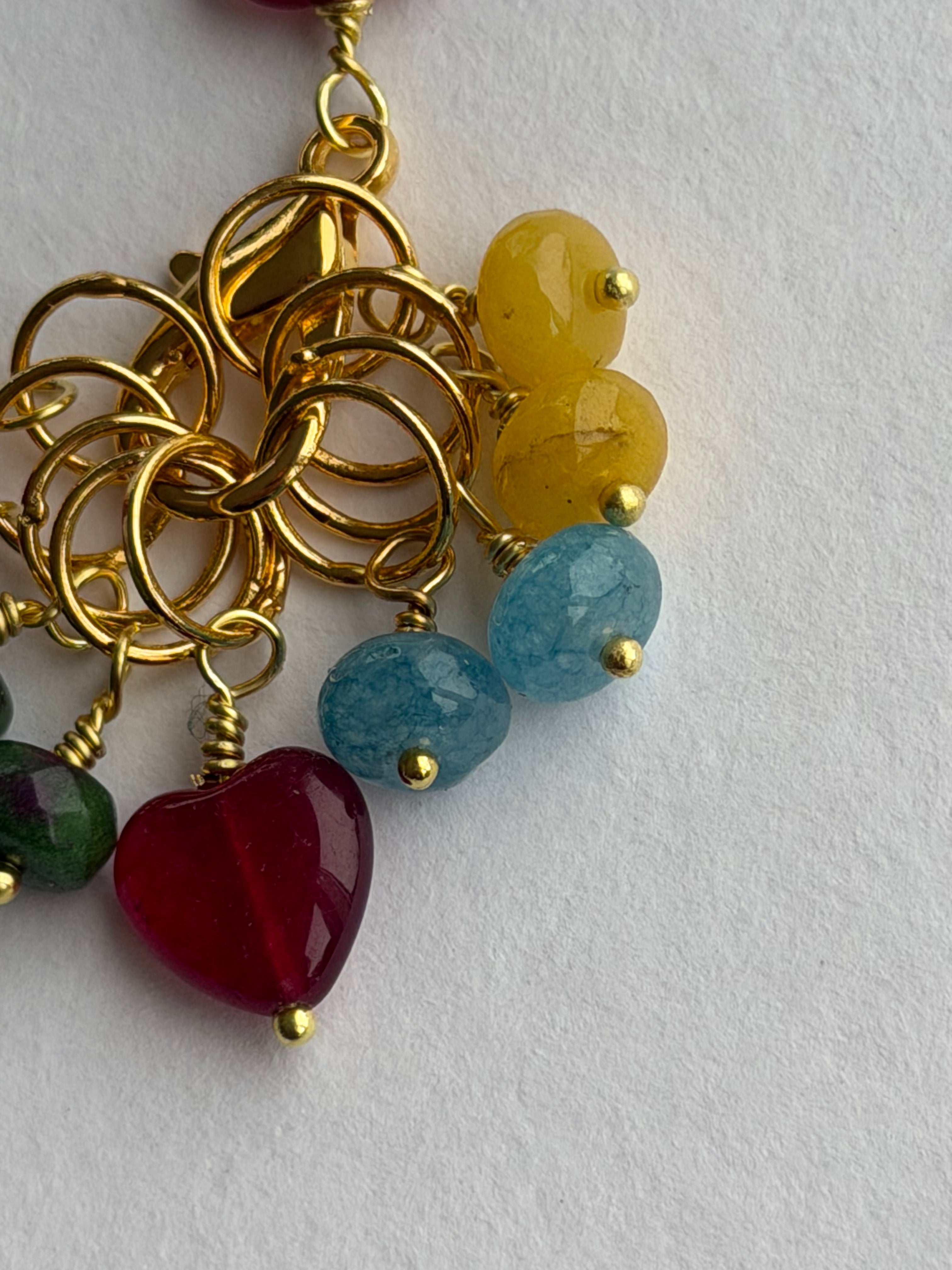 Maskemarkør sæt Rondeller - Rødt Hjerte forgyldt. Op til 7 mm. Akvamarin, Gul Jade, Granat og Smaragd