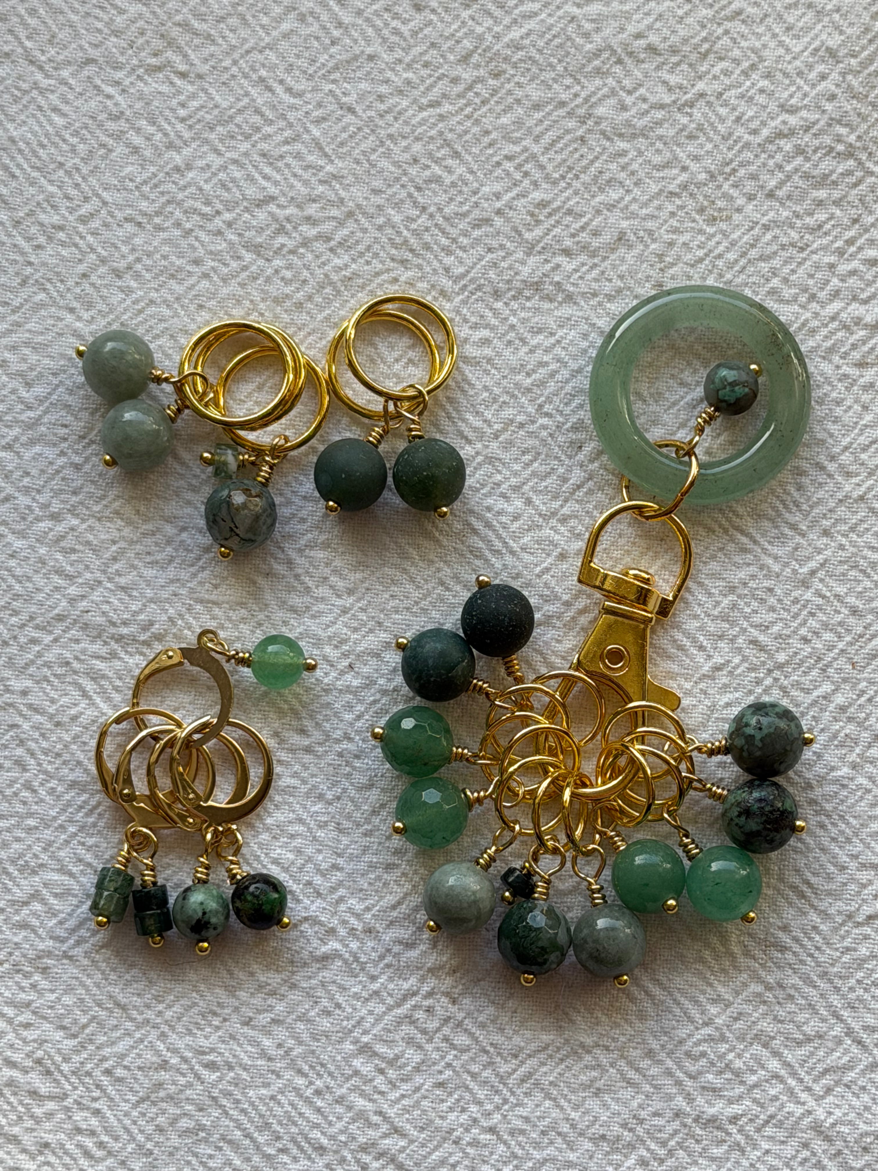 Maskemarkør sæt Aventurin, Mosagat, Afrikansk Turkis og Jade - Forgyldt luksus - 11x 7mm, 5x10mm og 5x åbenlukkelige markører