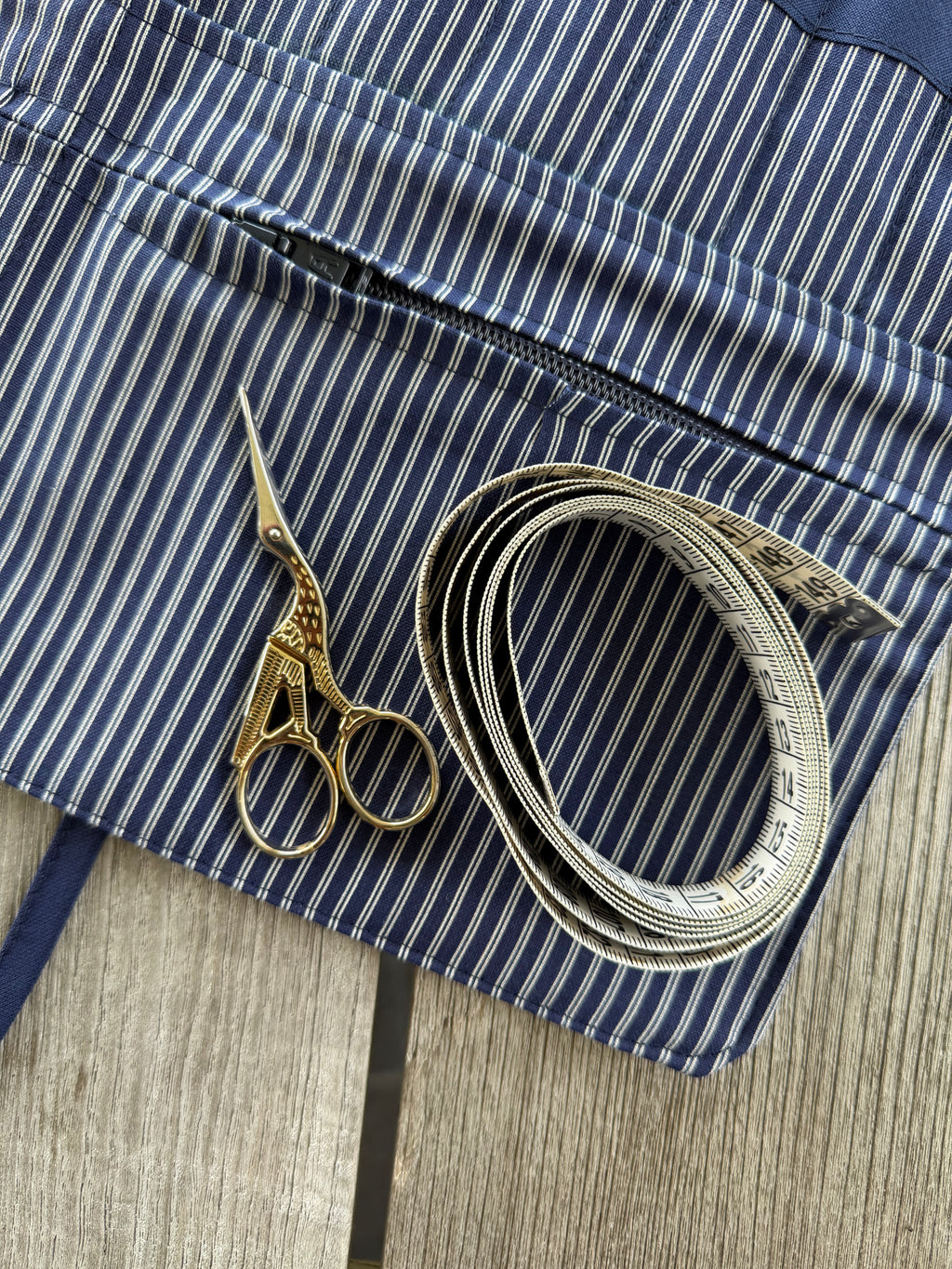 Strikke-Værktøjs-Etui 1. Stribet blå/beige
