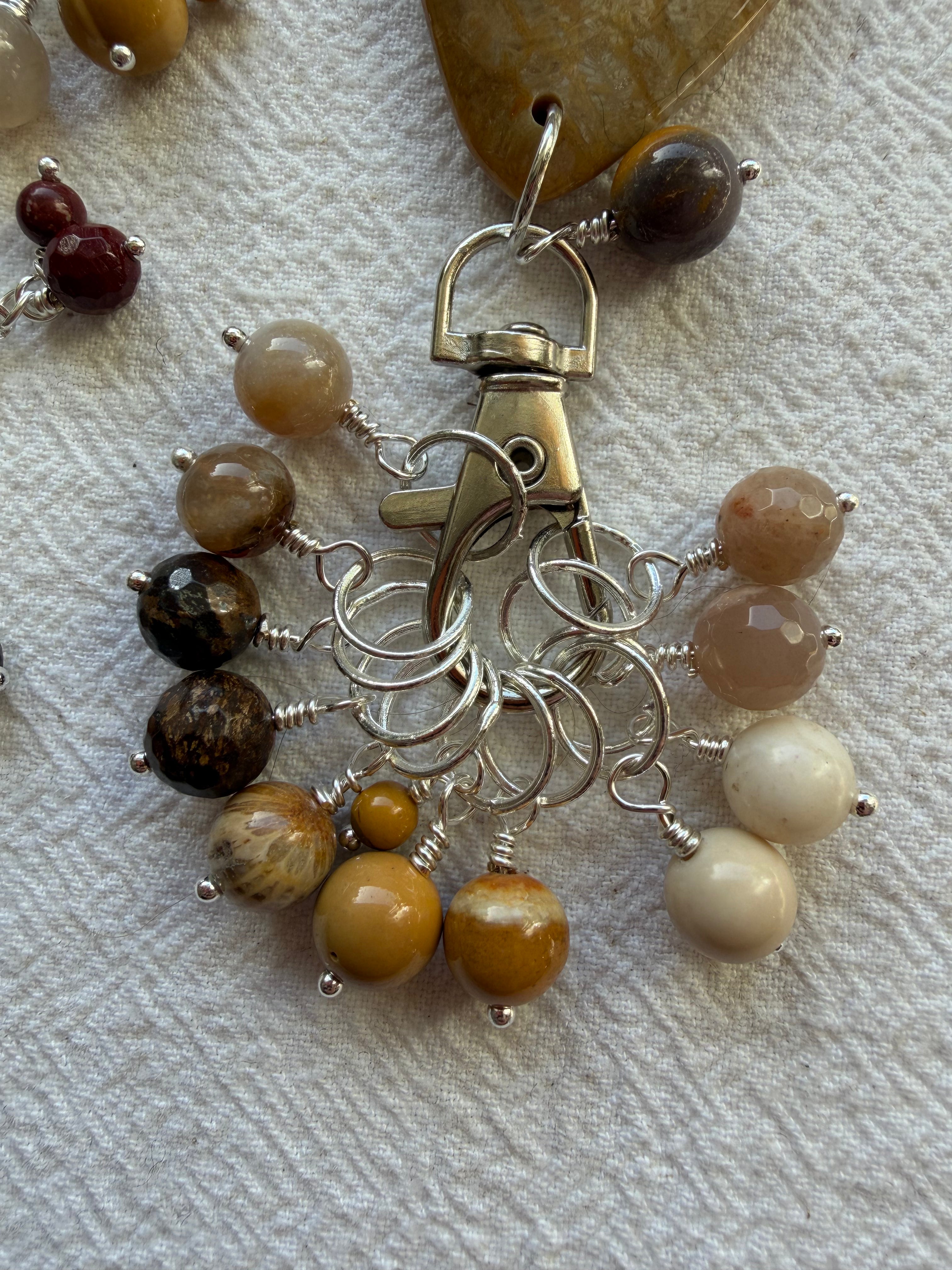 Maskemarkør sæt Dråbe Chrysantemum fossil- Ocean fossil, Solsten, Bronzit og Mookite - Forgyldt luksus - 11x 7mm, 5x10mm og 5x åbenlukkelige markører