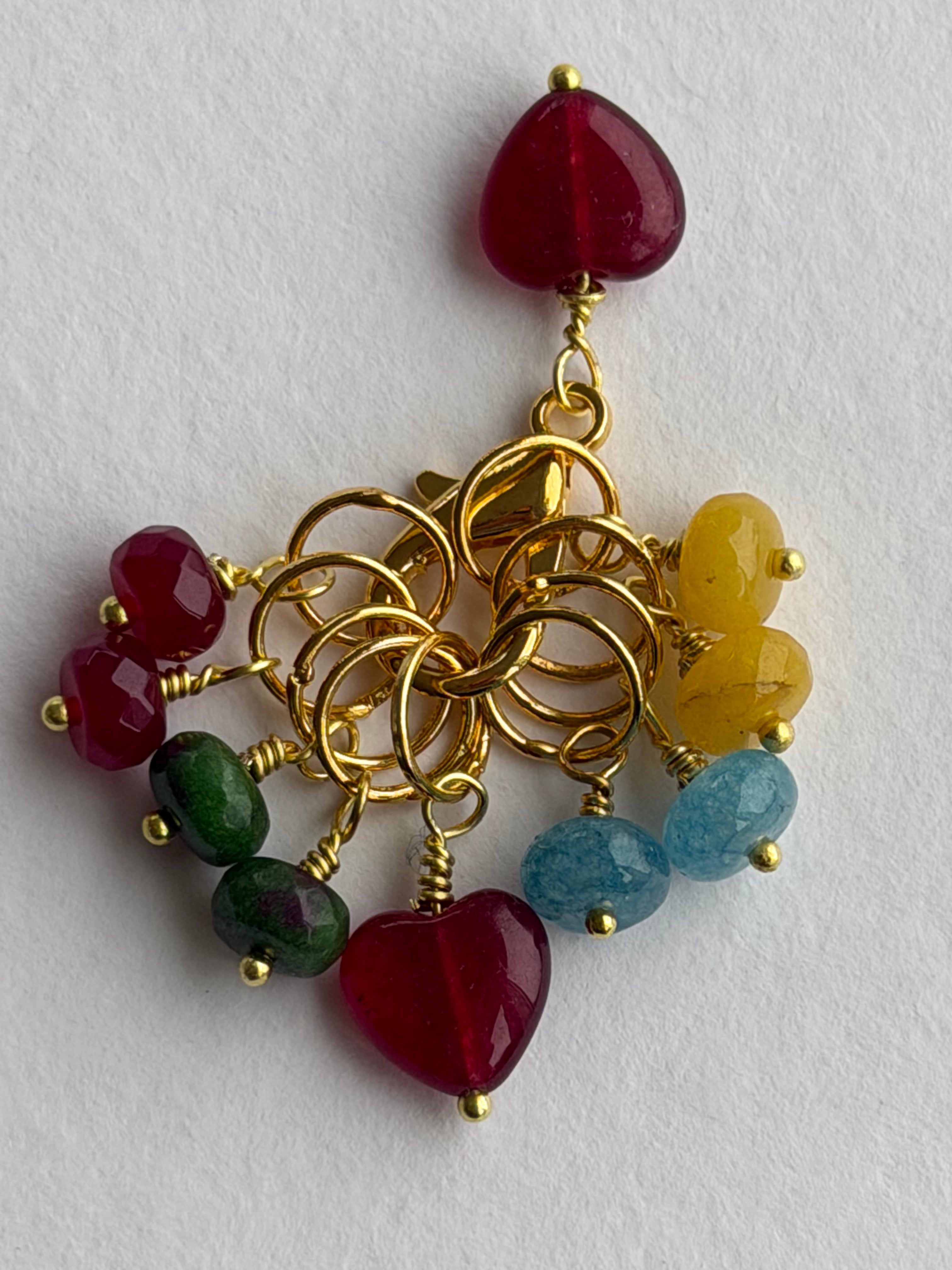 Maskemarkør sæt Rondeller - Rødt Hjerte forgyldt. Op til 7 mm. Akvamarin, Gul Jade, Granat og Smaragd