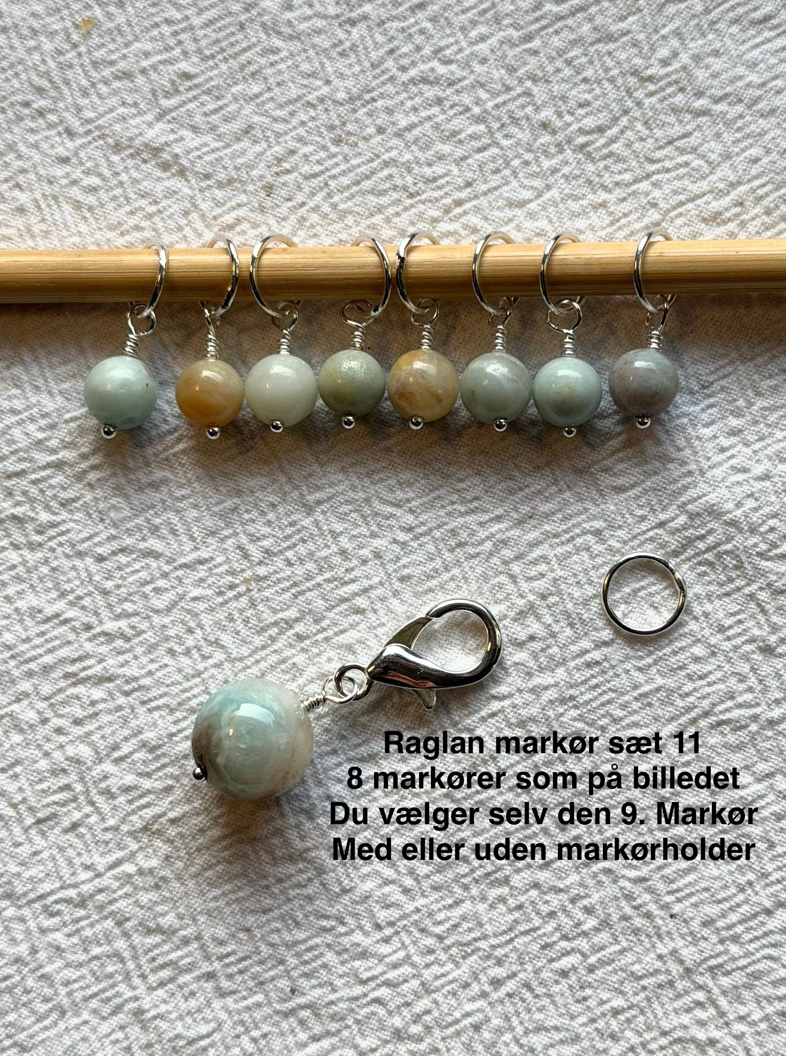 Raglan Markør sæt 11 forsølvet/forgyldt - Med 9 markører - de 8 som på billedet, den 9. Vælger du selv - Du vælger ringestørrelse - Du vælger med holder 229.- / uden holder 199.-