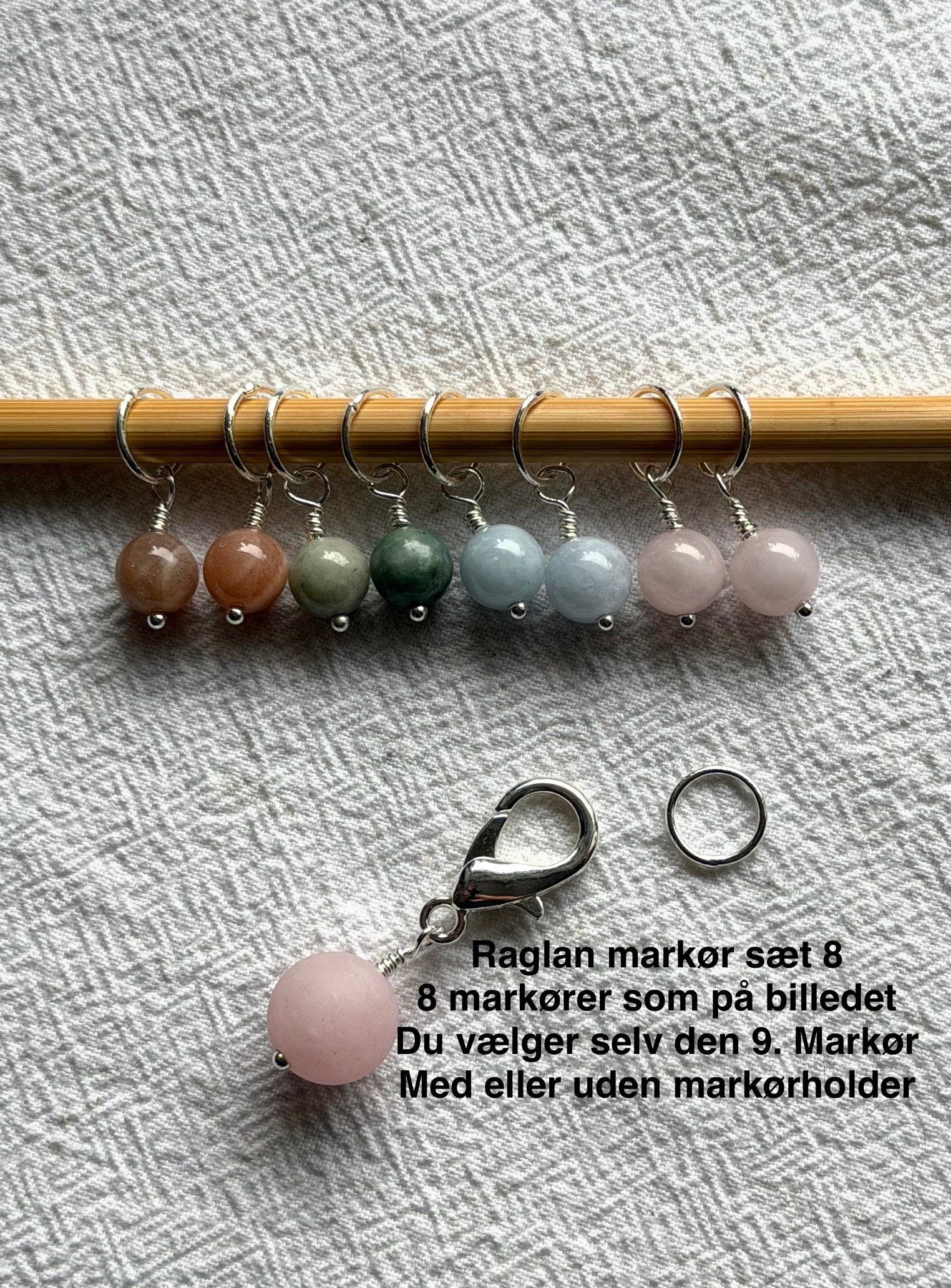 Raglan Markør sæt 8 forsølvet/forgyldt - Med 9 markører - de 8 som på billedet, den 9. Vælger du selv - Du vælger ringestørrelse - Du vælger med holder 229.- / uden holder 199.-