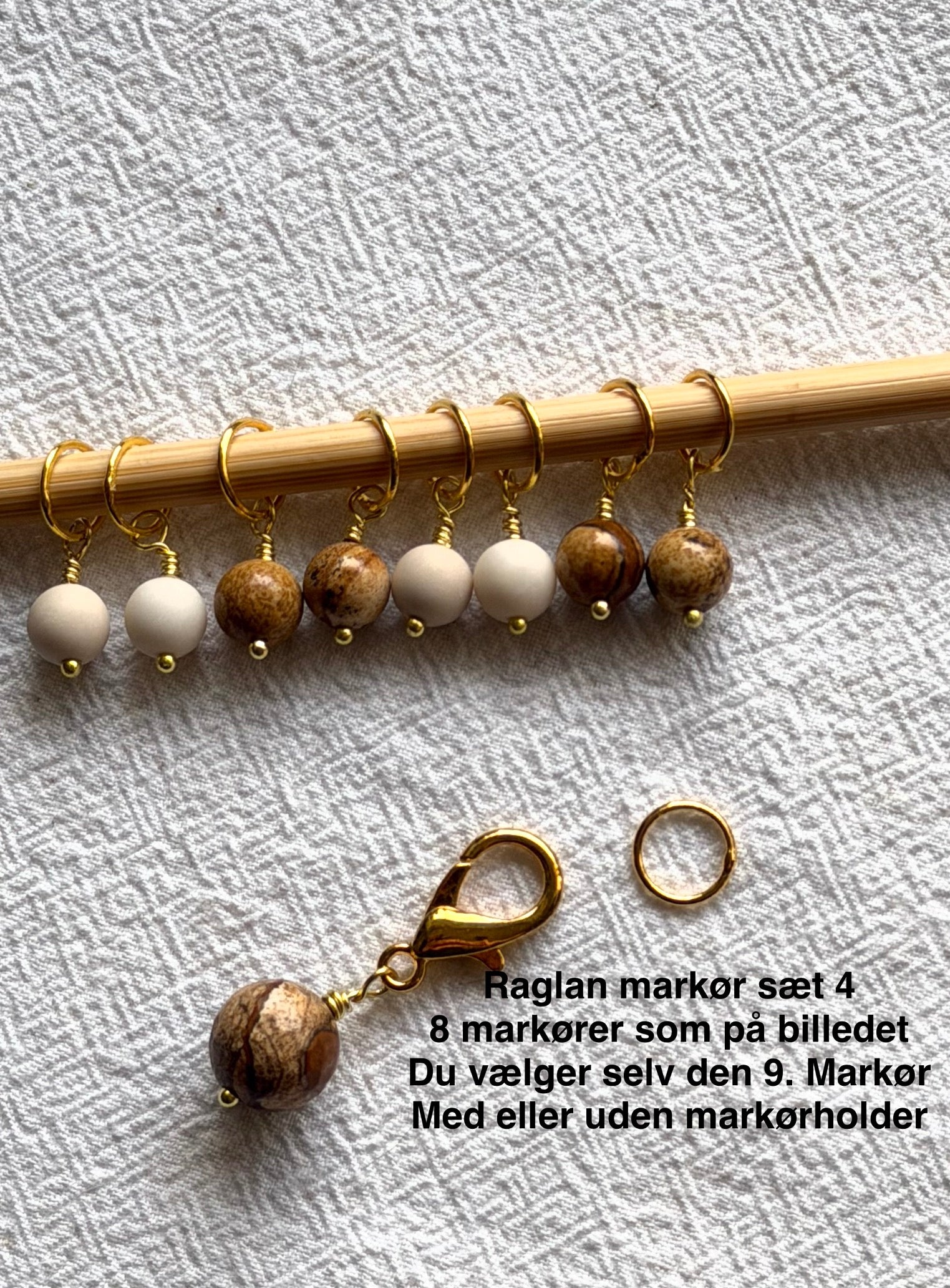 Raglan Markør sæt 4 forsølvet/forgyldt - Med 9 markører - de 8 som på billedet, den 9. Vælger du selv - Du vælger ringestørrelse - Du vælger med holder 229.- / uden holder 199.-