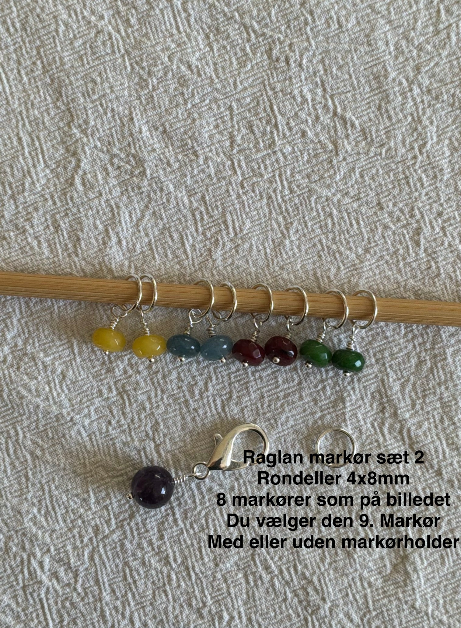 Raglan Markør sæt Rondeller 2. forsølvet/forgyldt - Med 9 markører - de 8 som på billedet, den 9. Vælger du selv - Du vælger ringestørrelse - Du vælger med holder 229.- / uden holder 199.-