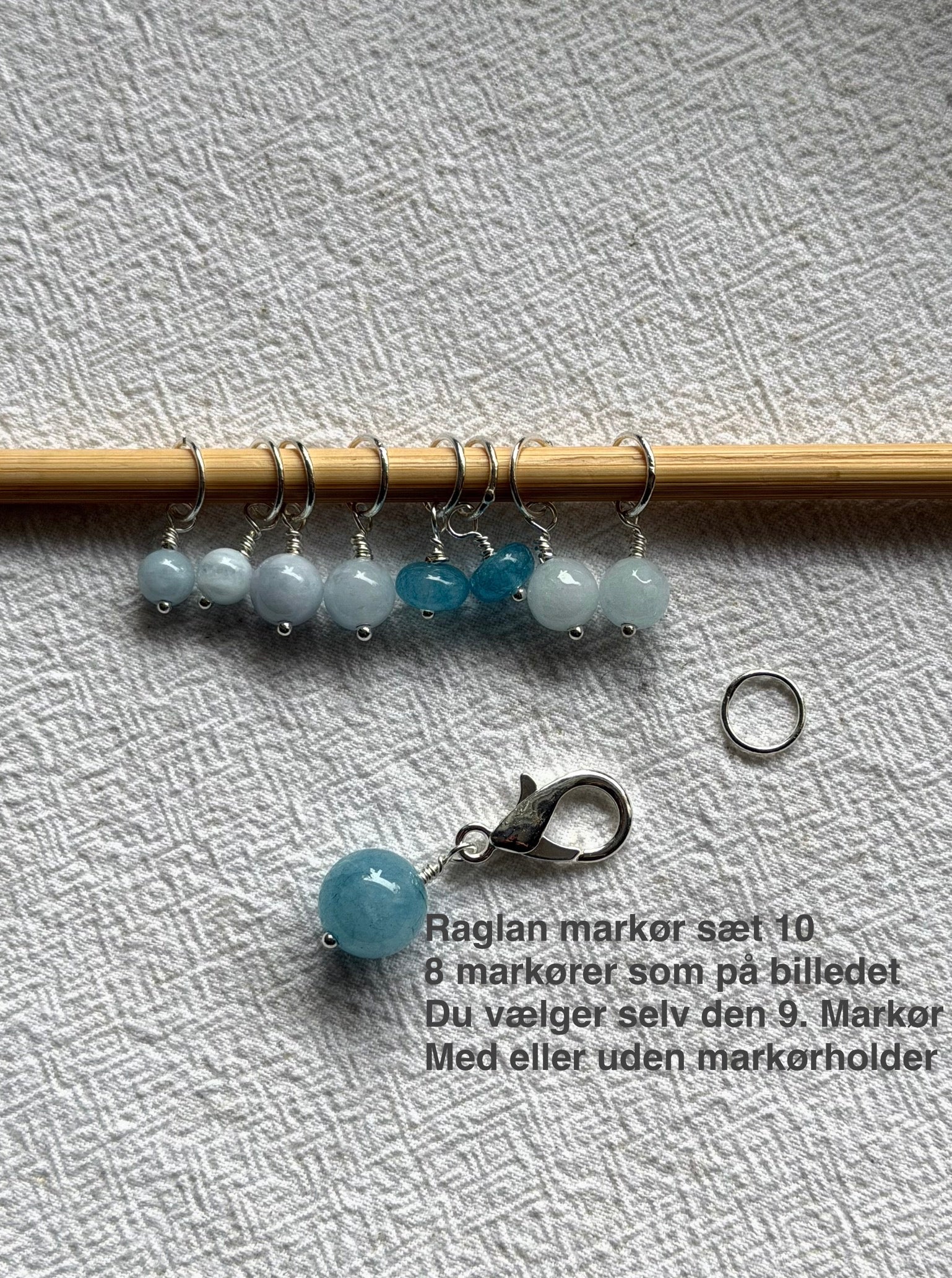 Raglan Markør sæt 10 forsølvet/forgyldt - Med 9 markører - de 8 som på billedet, den 9. Vælger du selv - Du vælger ringestørrelse - Du vælger med holder 229.- / uden holder 199.-