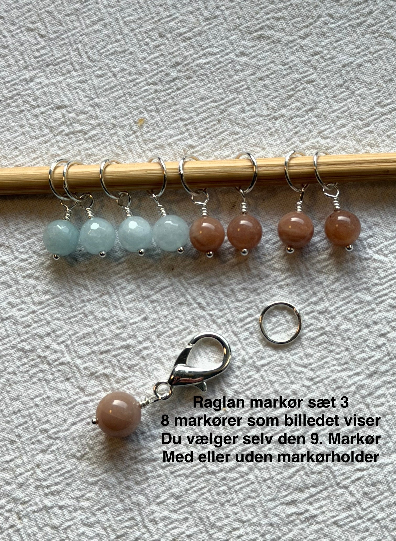 Raglan Markør sæt 3 forsølvet/forgyldt - Med 9 markører - de 8 som på billedet, den 9. Vælger du selv - Du vælger ringestørrelse - Du vælger med holder 229.- / uden holder 199.-