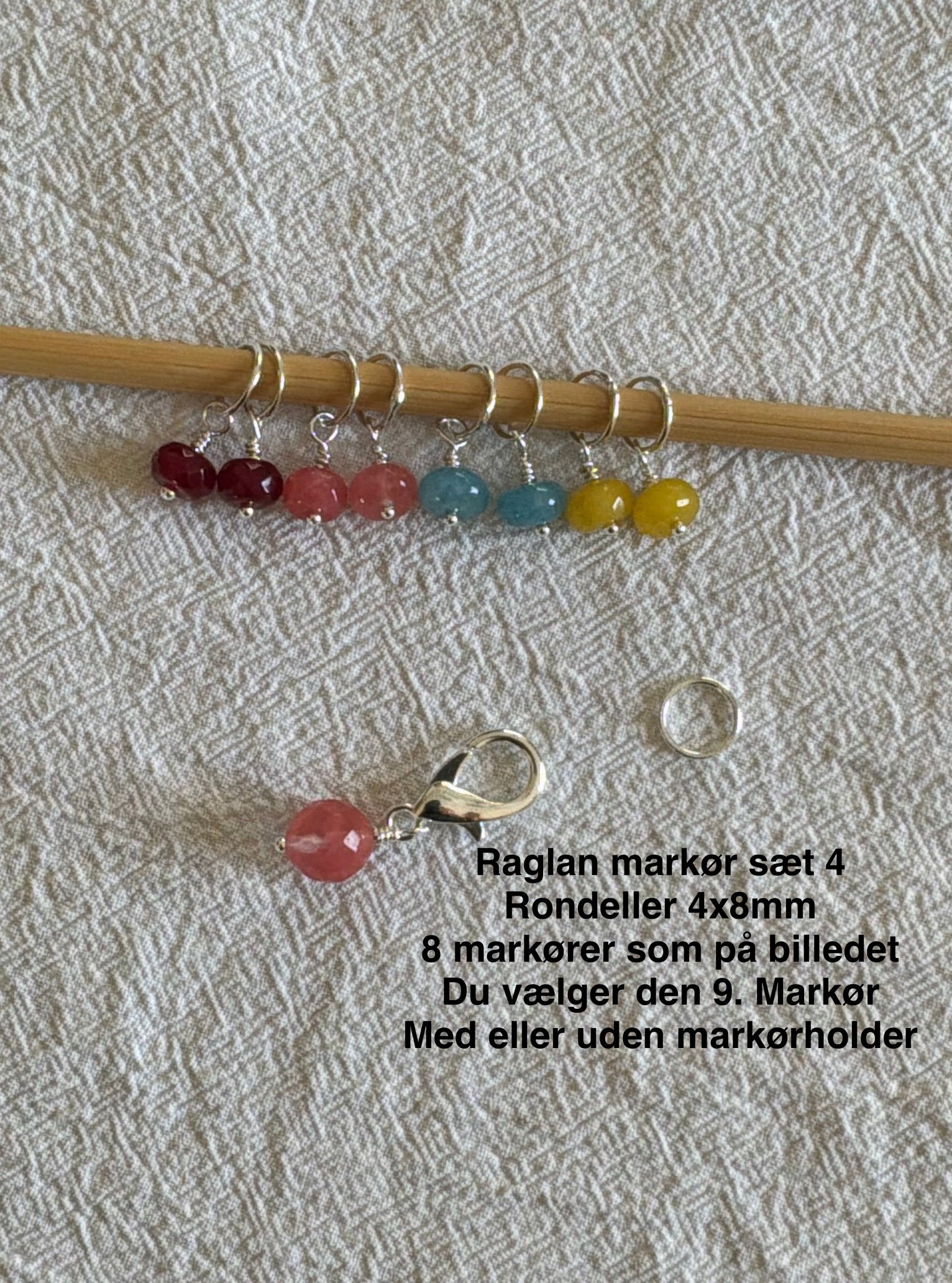 Raglan Markør sæt Rondeller 4.  forsølvet/forgyldt - Med 9 markører - de 8 som på billedet, den 9. Vælger du selv - Du vælger ringestørrelse - Du vælger med holder 229.- / uden holder 199.-