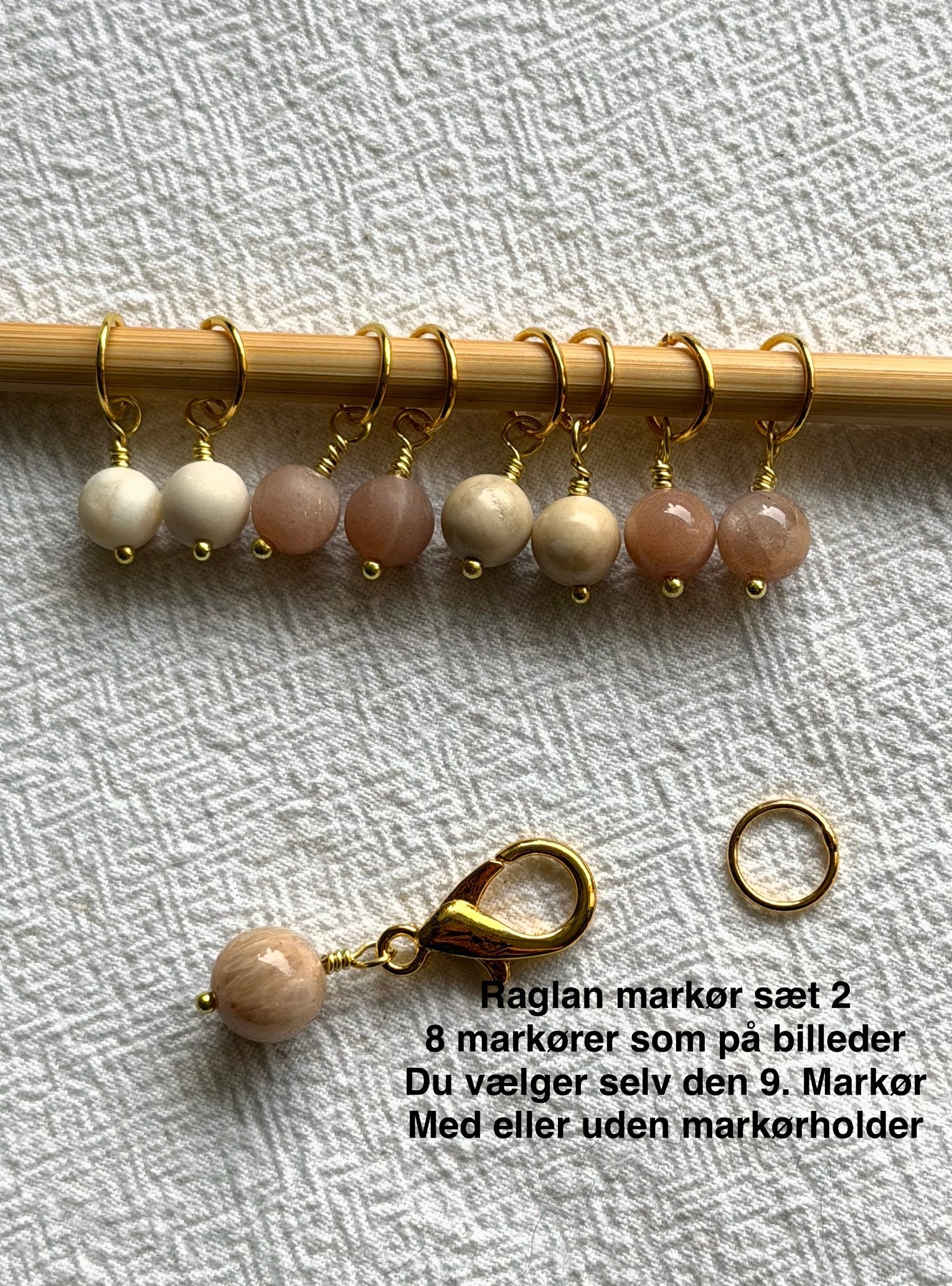 Raglan Markør sæt 2 forsølvet/forgyldt - Med 9 markører - de 8 som på billedet, den 9. Vælger du selv - Du vælger ringestørrelse - Du vælger med holder 229.- / uden holder 199.-