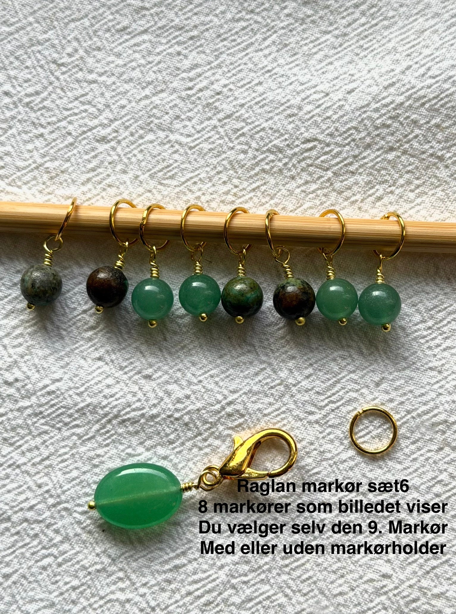 Raglan Markør sæt 6 forsølvet/forgyldt - Med 9 markører - de 8 som på billedet, den 9. Vælger du selv - Du vælger ringestørrelse - Du vælger med holder 229.- / uden holder 199.-