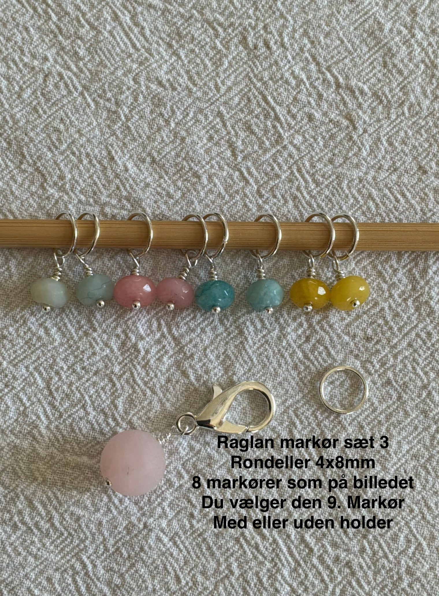 Raglan Markør sæt Rondeller 3. forsølvet/forgyldt - Med 9 markører - de 8 som på billedet, den 9. Vælger du selv - Du vælger ringestørrelse - Du vælger med holder 229.- / uden holder 199.-