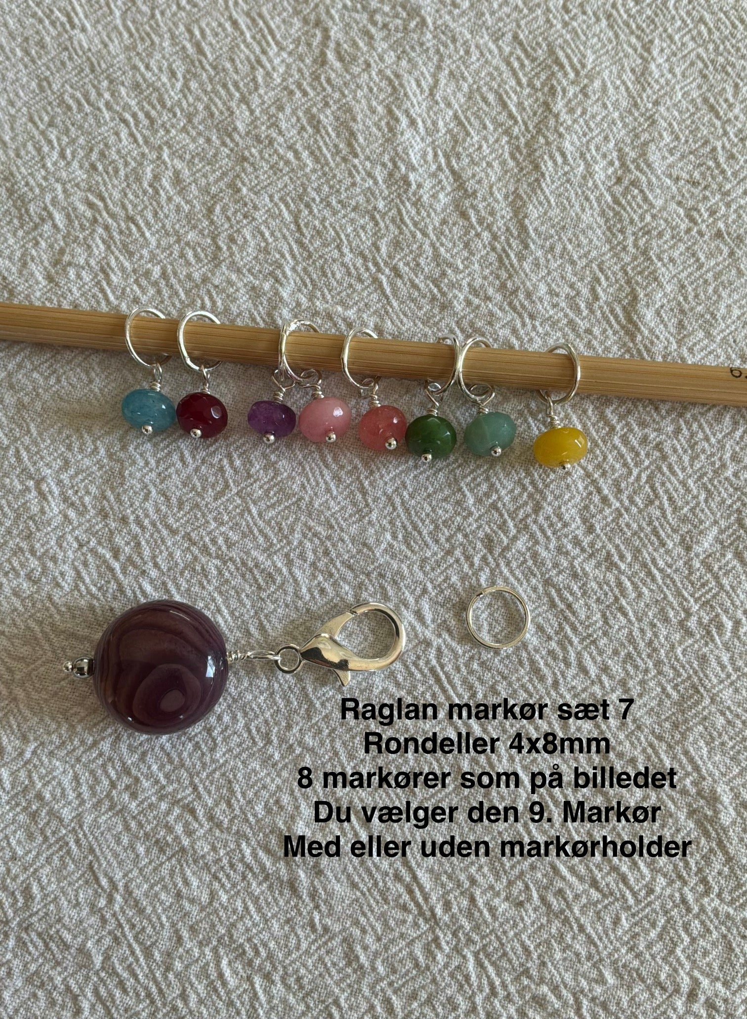 Raglan Markør sæt Rondeller 7. forsølvet/forgyldt - Med 9 markører - de 8 som på billedet, den 9. Vælger du selv - Du vælger ringestørrelse - Du vælger med holder 229.- / uden holder 199.-
