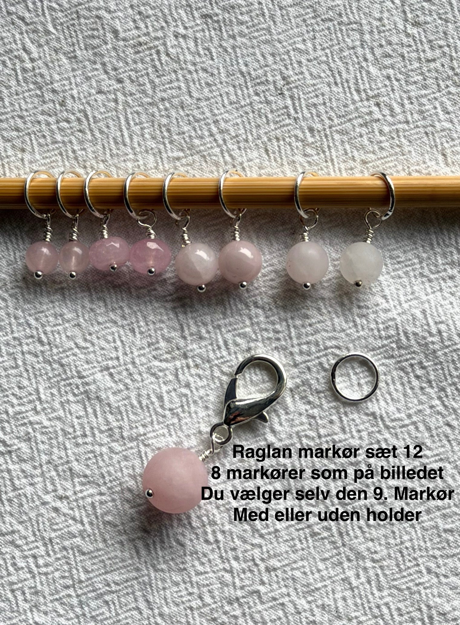 Raglan Markør sæt 12 forsølvet/forgyldt - Med 9 markører - de 8 som på billedet, den 9. Vælger du selv - Du vælger ringestørrelse - Du vælger med holder 229.- / uden holder 199.-