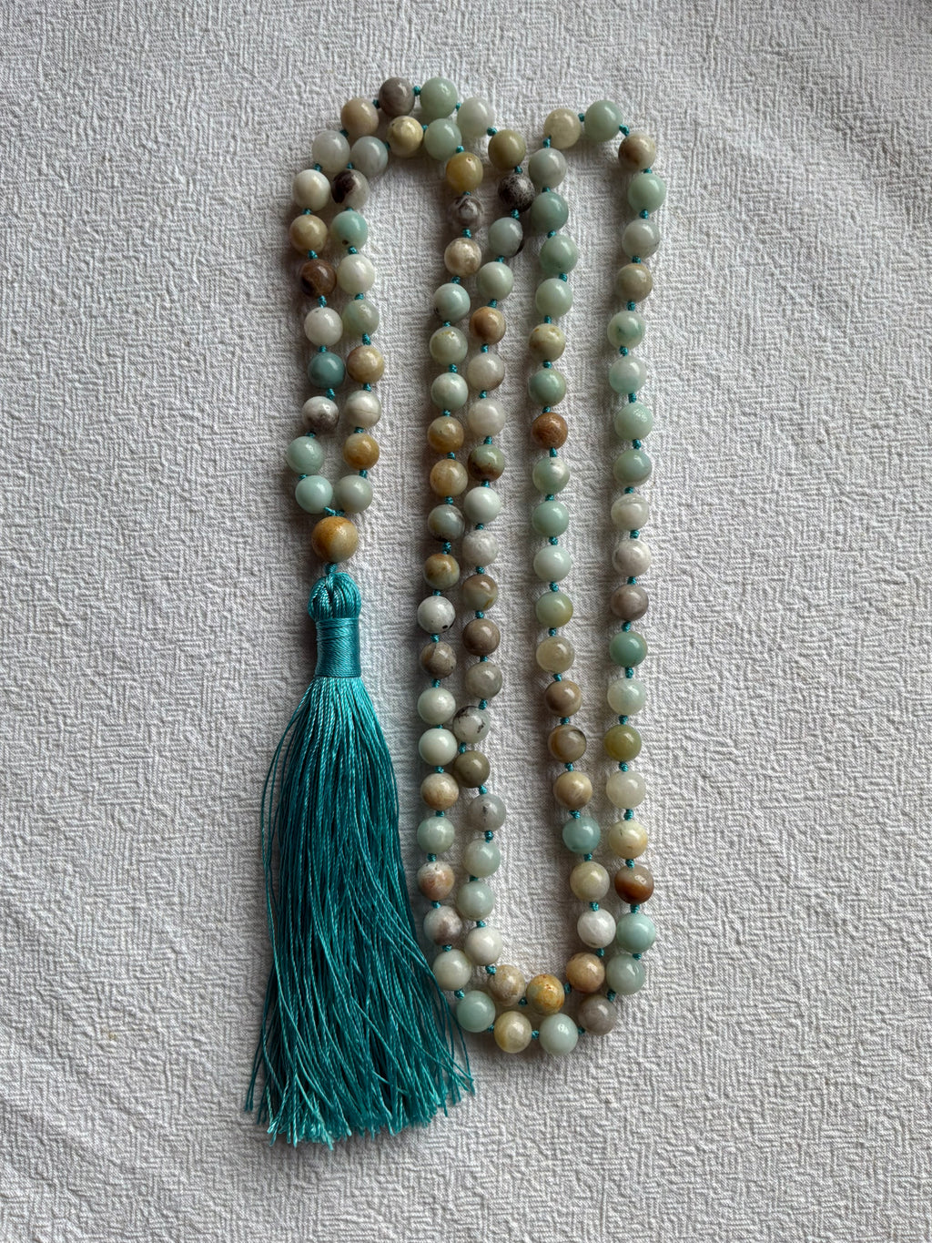 Mala halskæde 108 sten 8mm Amazonit med klassisk kvast
