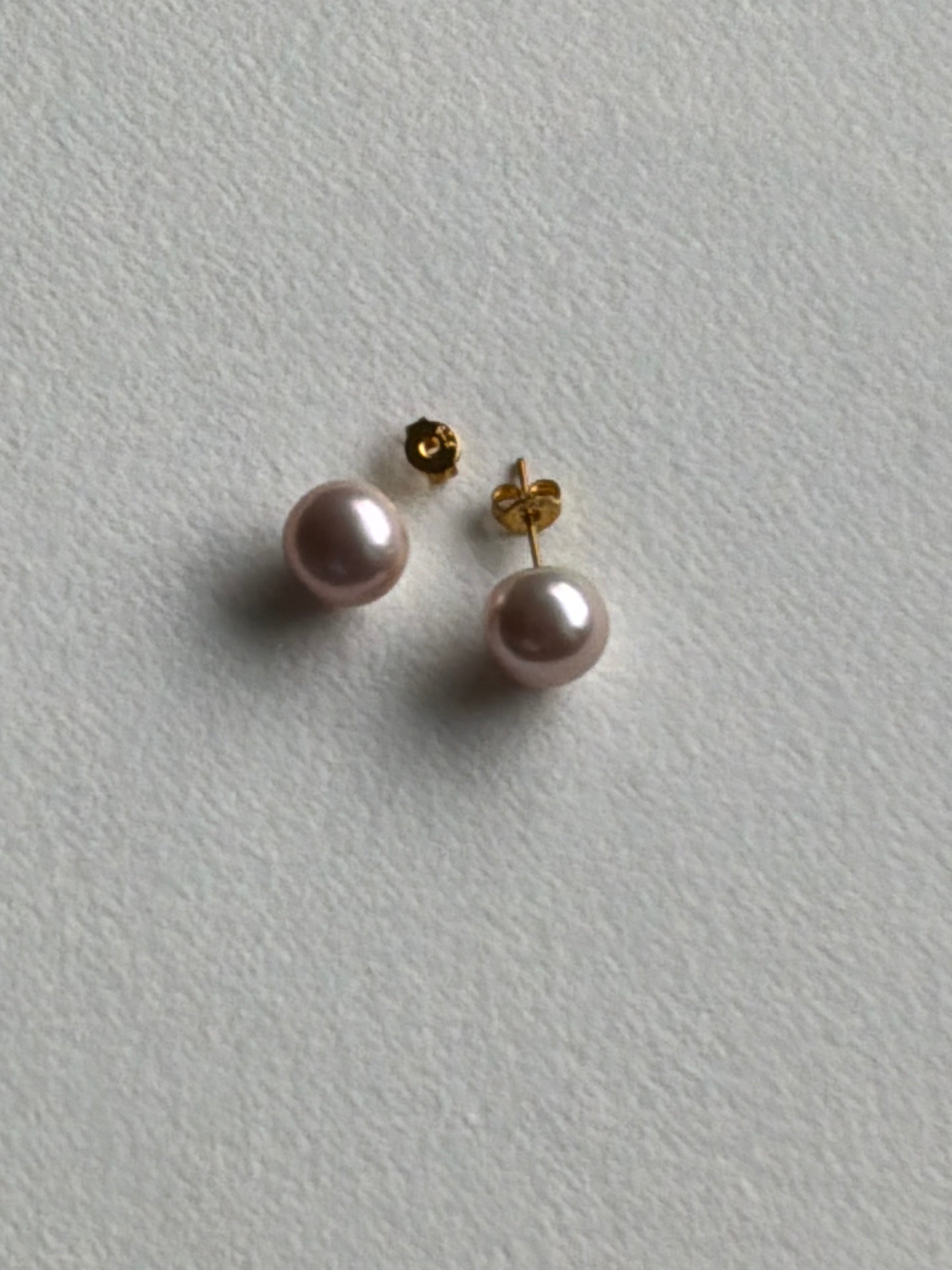 Ørestikker Perle lys rosa 10x9mm sterlingsølv forgyldt