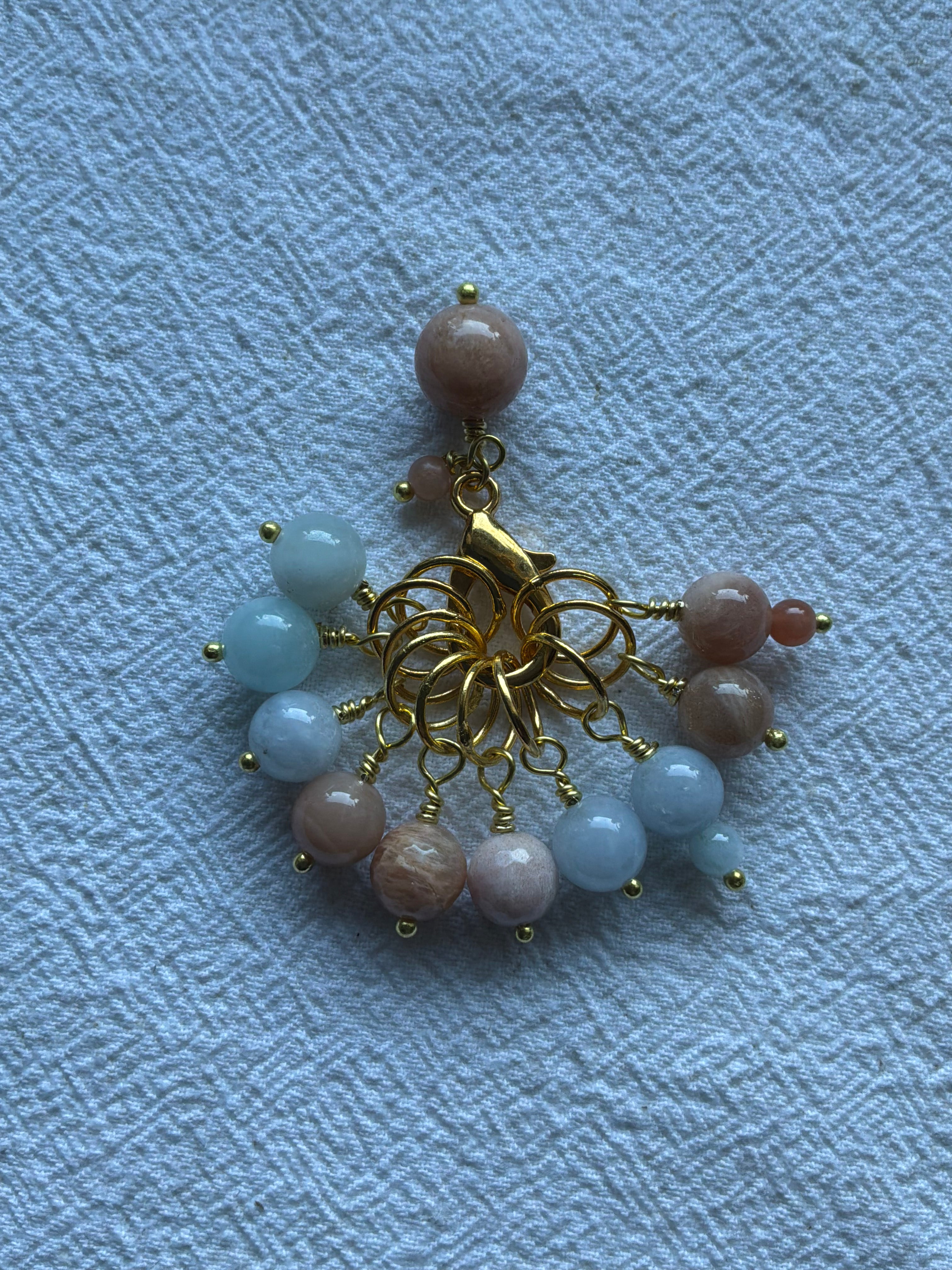 Maskemarkør sæt  Akvamarin og Solsten. Forgyldte markører der passer på op til 7 mm pinde