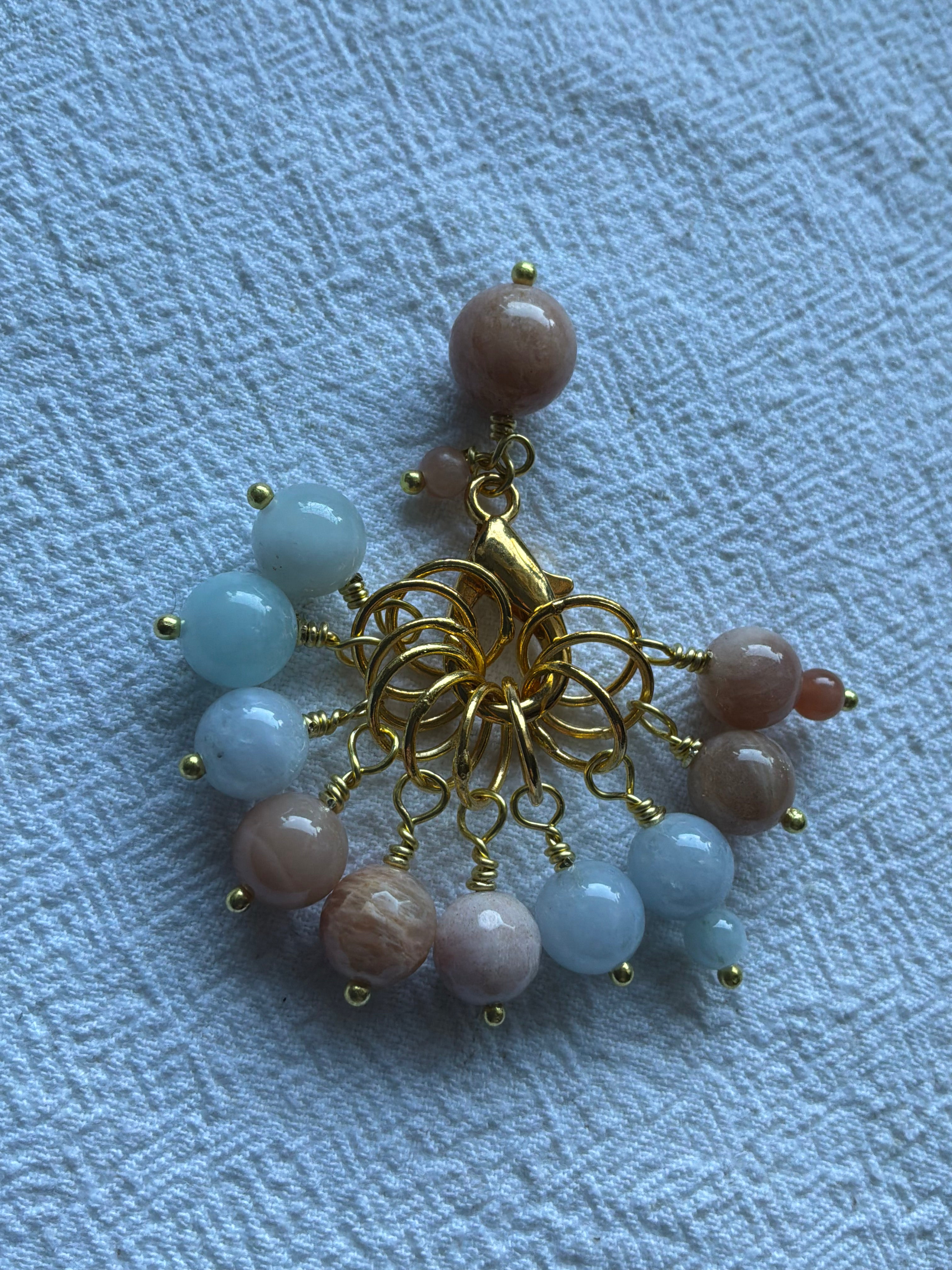 Maskemarkør sæt  Akvamarin og Solsten. Forgyldte markører der passer på op til 7 mm pinde