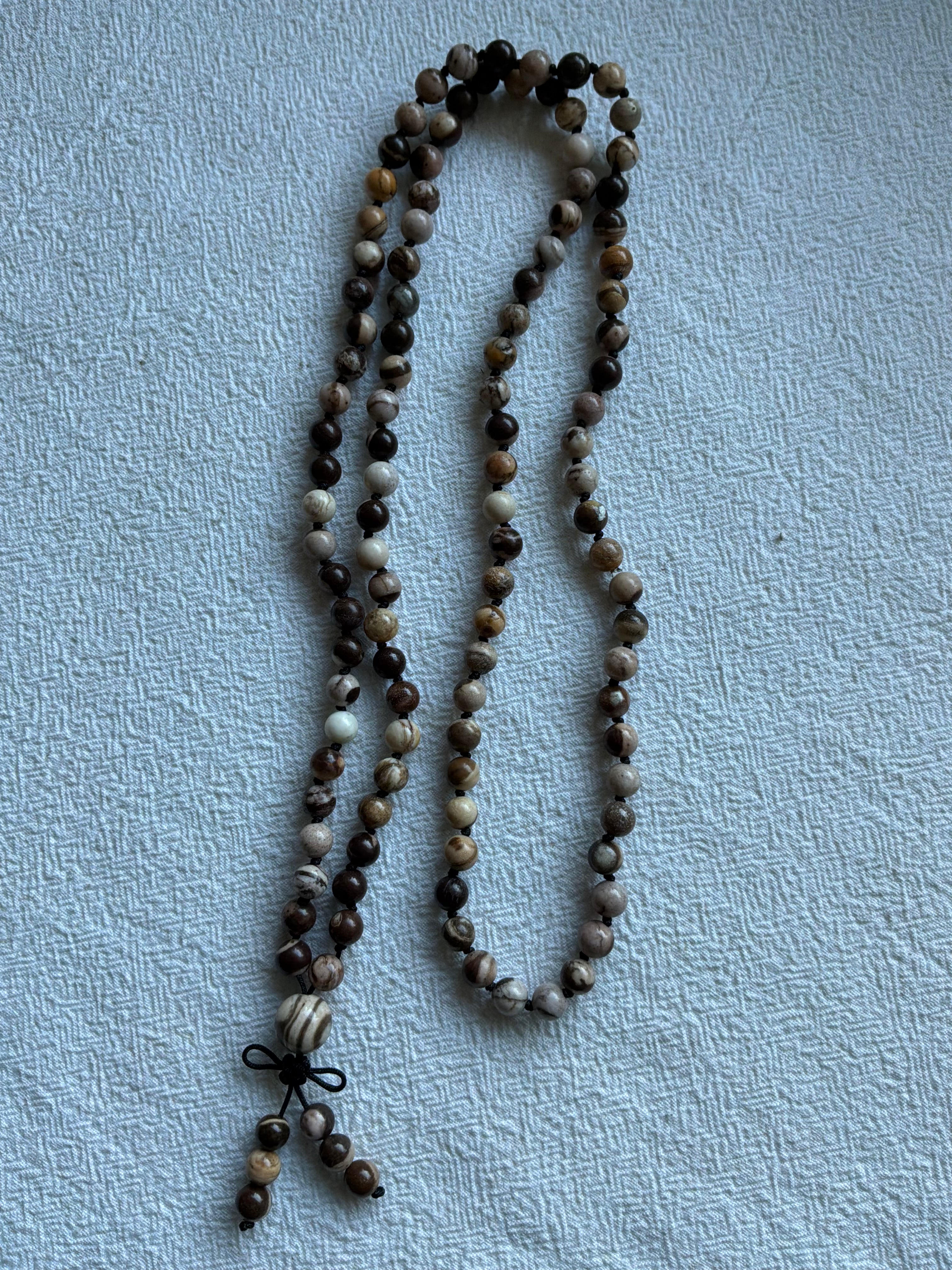 Mala halskæde 108 sten 6mm sten Brown Zebra Jasper - Med klassisk knude