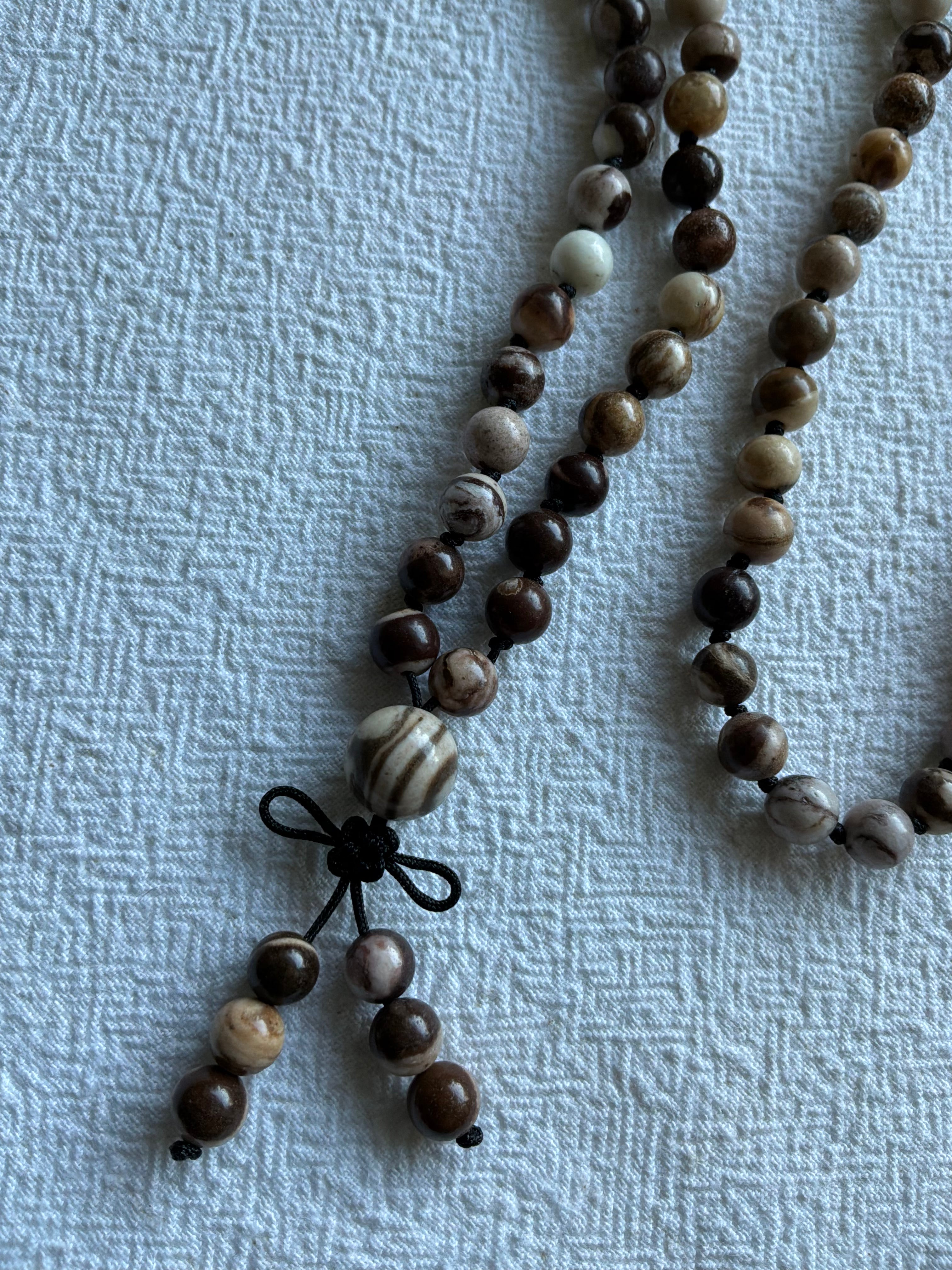 Mala halskæde 108 sten 6mm sten Brown Zebra Jasper - Med klassisk knude