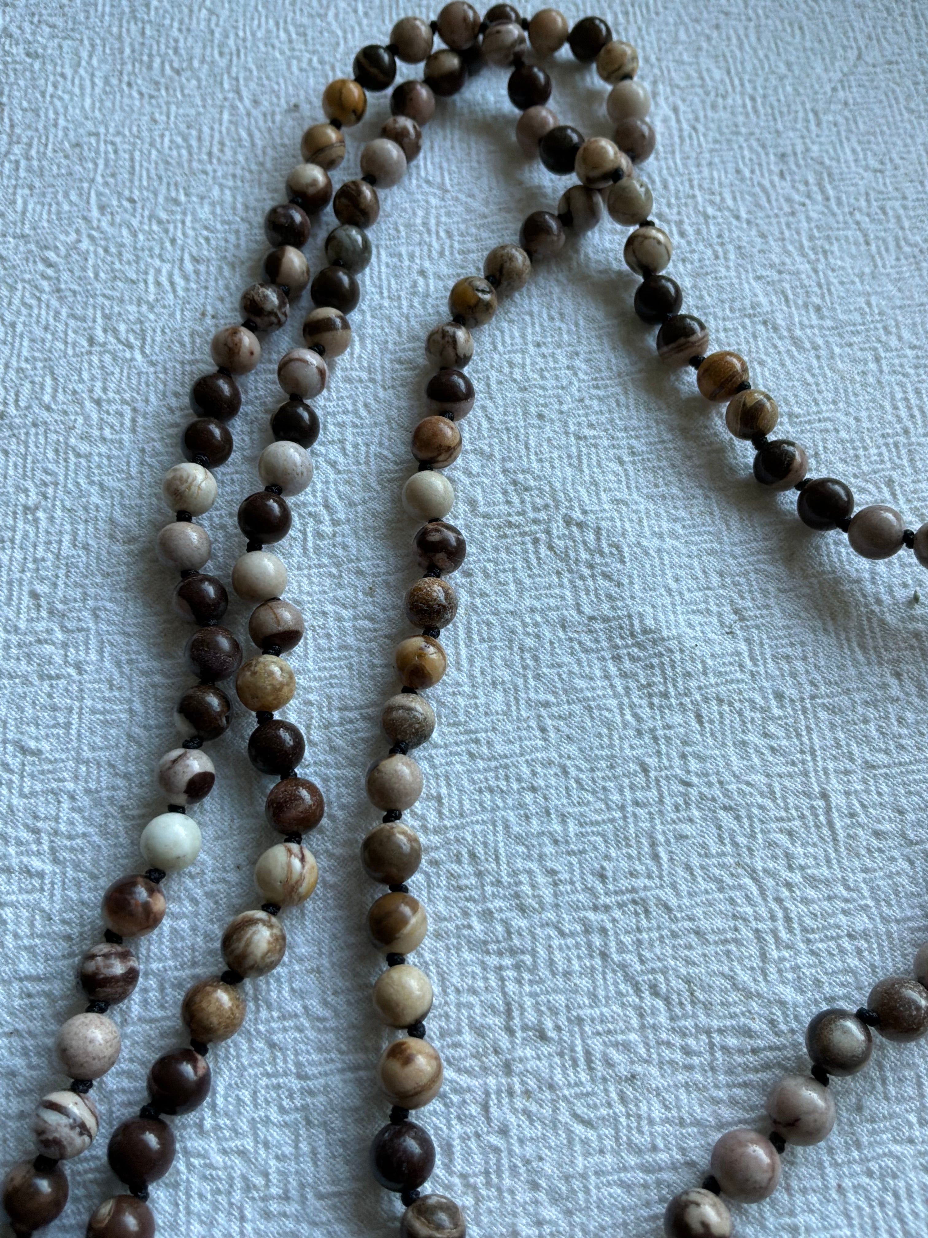 Mala halskæde 108 sten 6mm sten Brown Zebra Jasper - Med klassisk knude