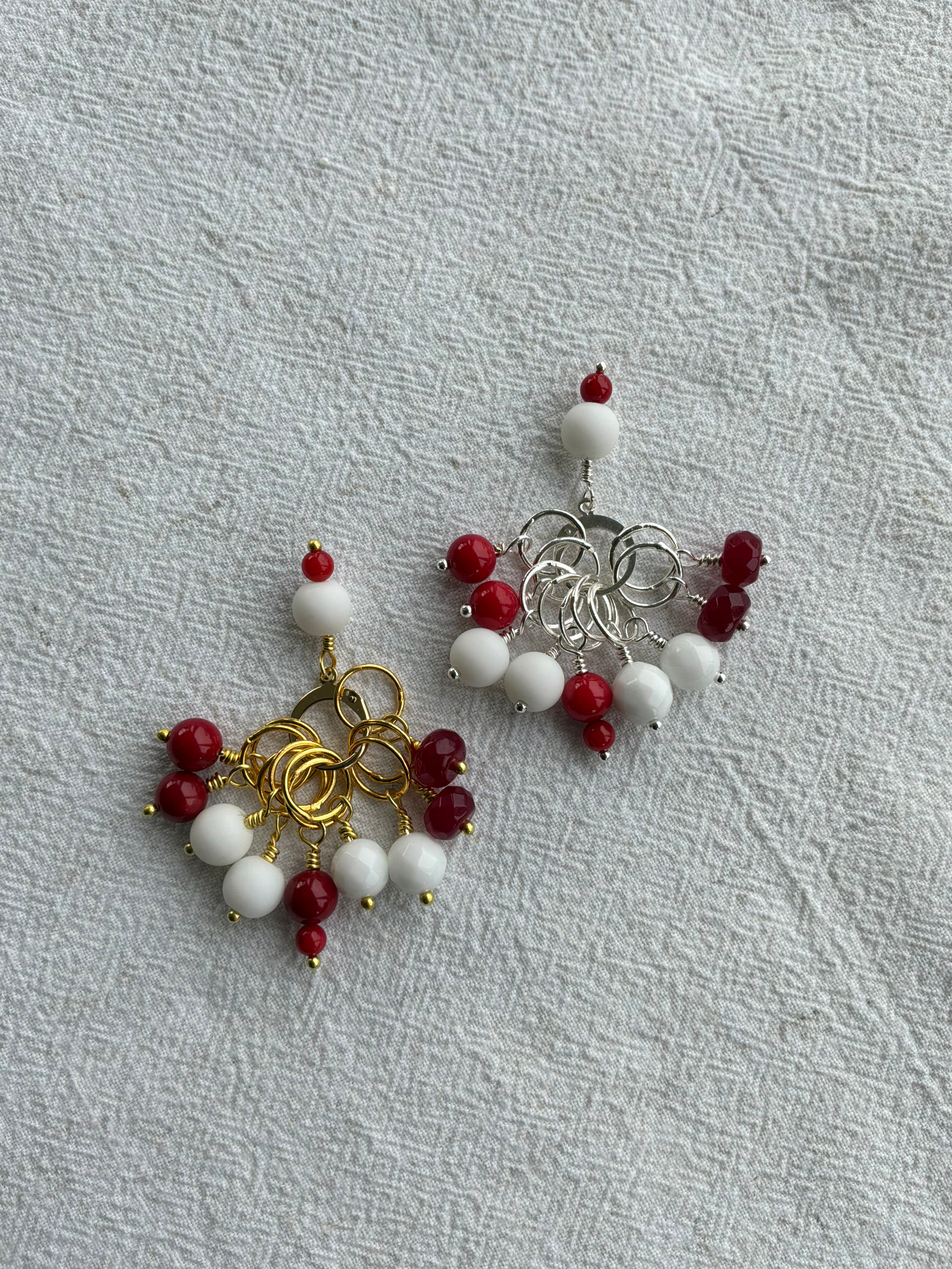 Raglan Markør sæt DK 🇩🇰 Rød Hvid 🇩🇰  Granat, Koral og Alabast. 9 lukkede markører og 1 åben lukkelig. Vælg forsølvet/forgyldt - vælg op til 7mm eller op til 10mm