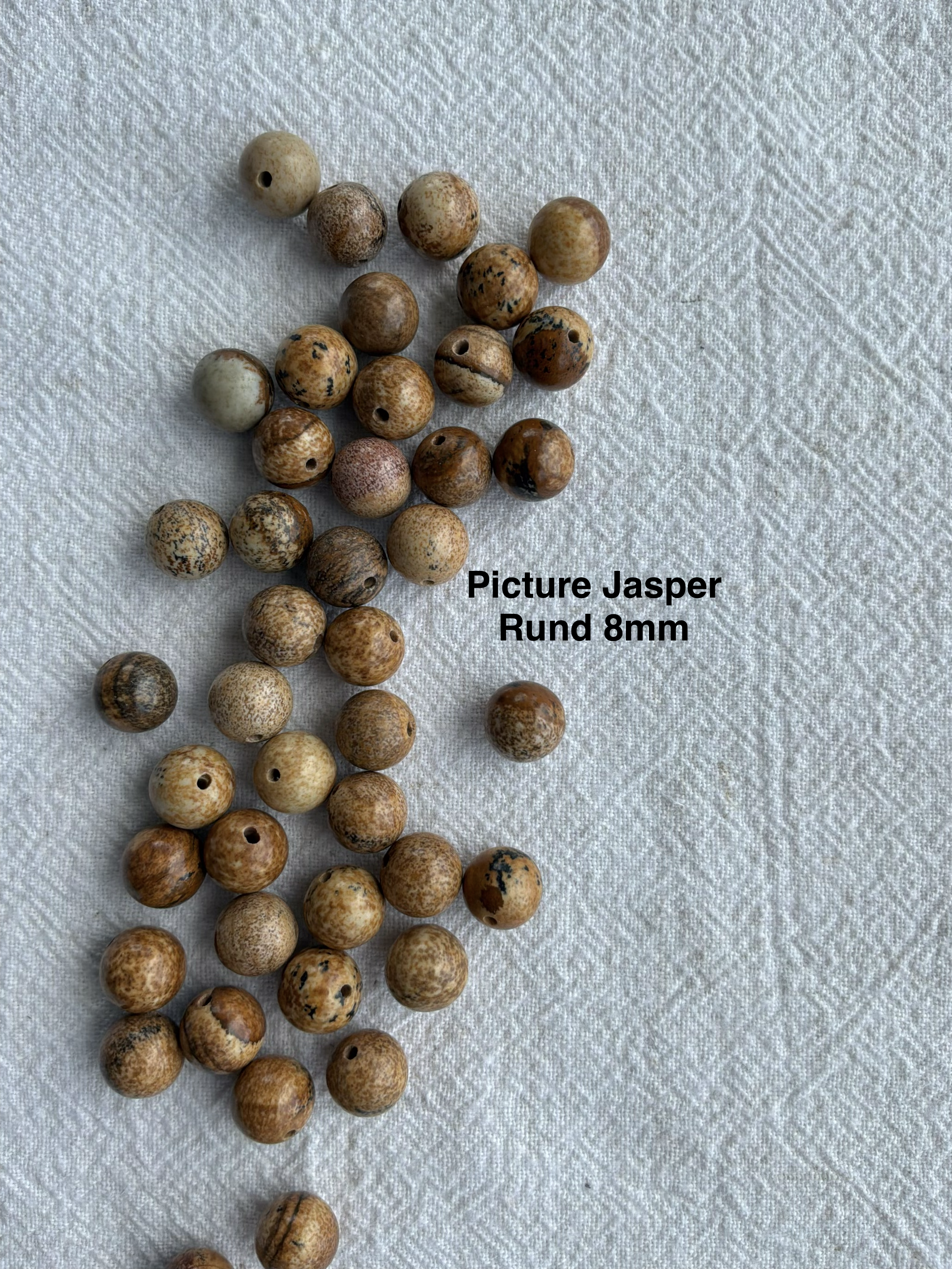 Maskemarkør sten - Solsten, Fossil, Medicinstone, Picture Jasper,Bronzit og Tigerøje -  Beige, Brune og Sandfarvede- Passer på op til 10mm strikkepinde