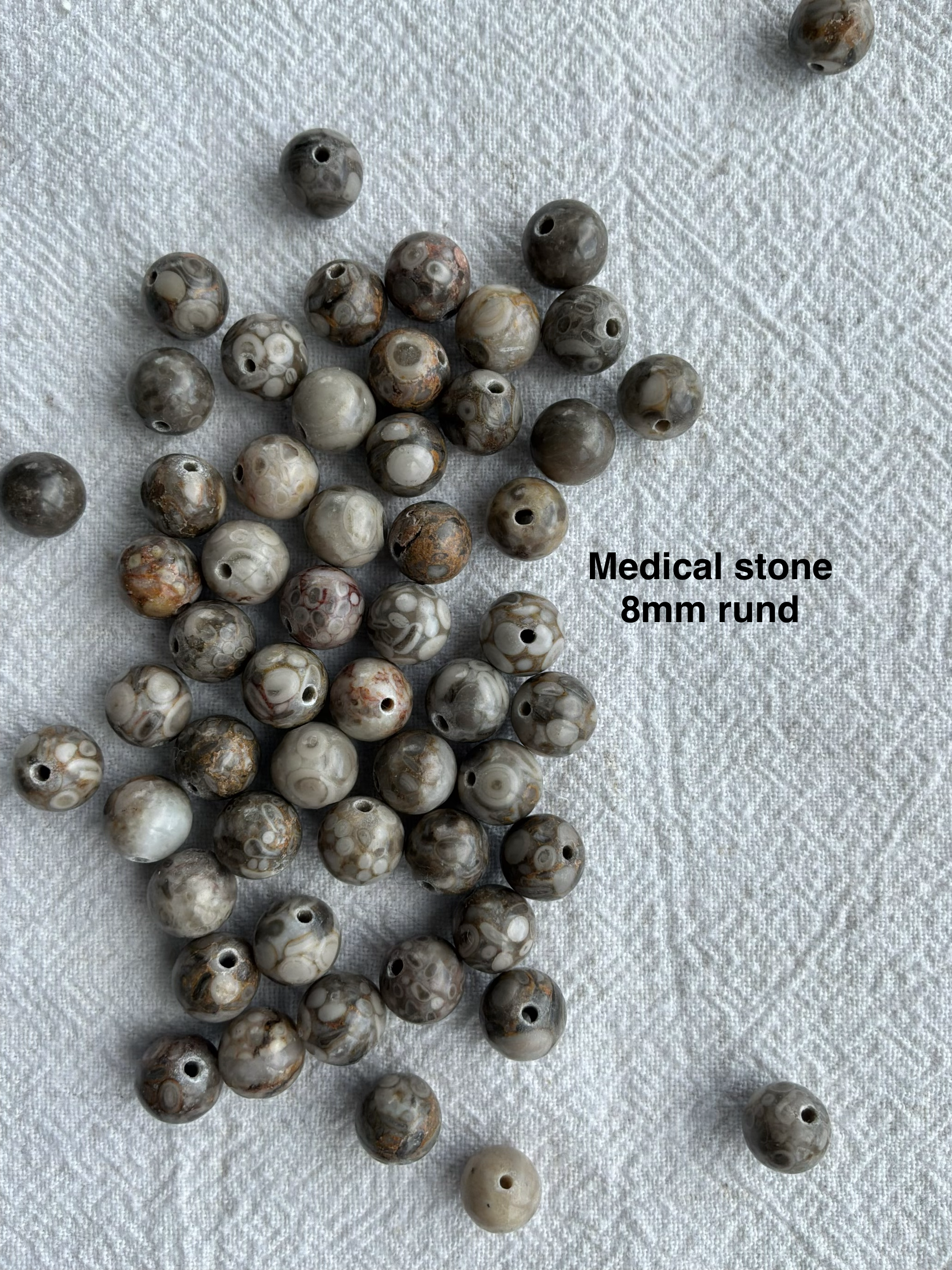Maskemarkør sten - Solsten, Fossil, Medicinstone, Picture Jasper,Bronzit og Tigerøje -  Beige, Brune og Sandfarvede- Passer på op til 10mm strikkepinde