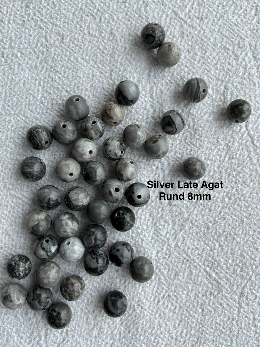 Maskemarkør sten - Dalmantiner Jasper, Silver Late Agat, Spider web, grå agat og grå krustal - Grå, prikkede, og melerede - Passer på op til 10mm strikkepinde (