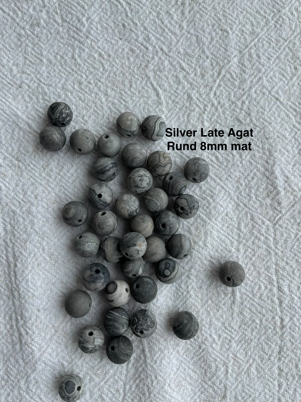 Maskemarkør sten - Dalmantiner Jasper, Silver Late Agat, Spider web, grå agat og grå krustal - Grå, prikkede, og melerede - Passer på op til 10mm strikkepinde (