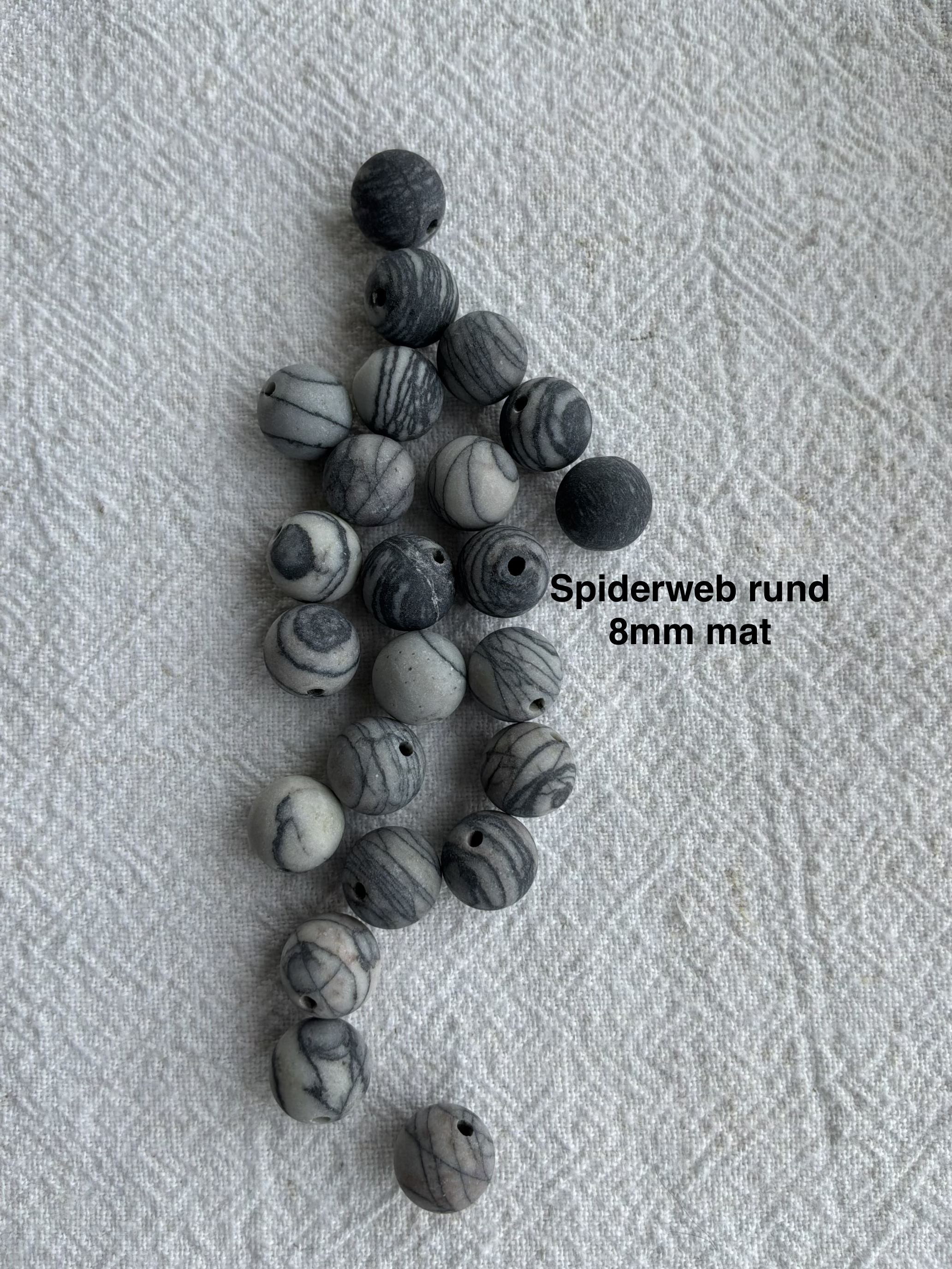 Maskemarkør sten - Dalmantiner Jasper, Silver Late Agat, Spider web, grå agat og grå krustal - Grå, prikkede, og melerede - Passer på op til 10mm strikkepinde (