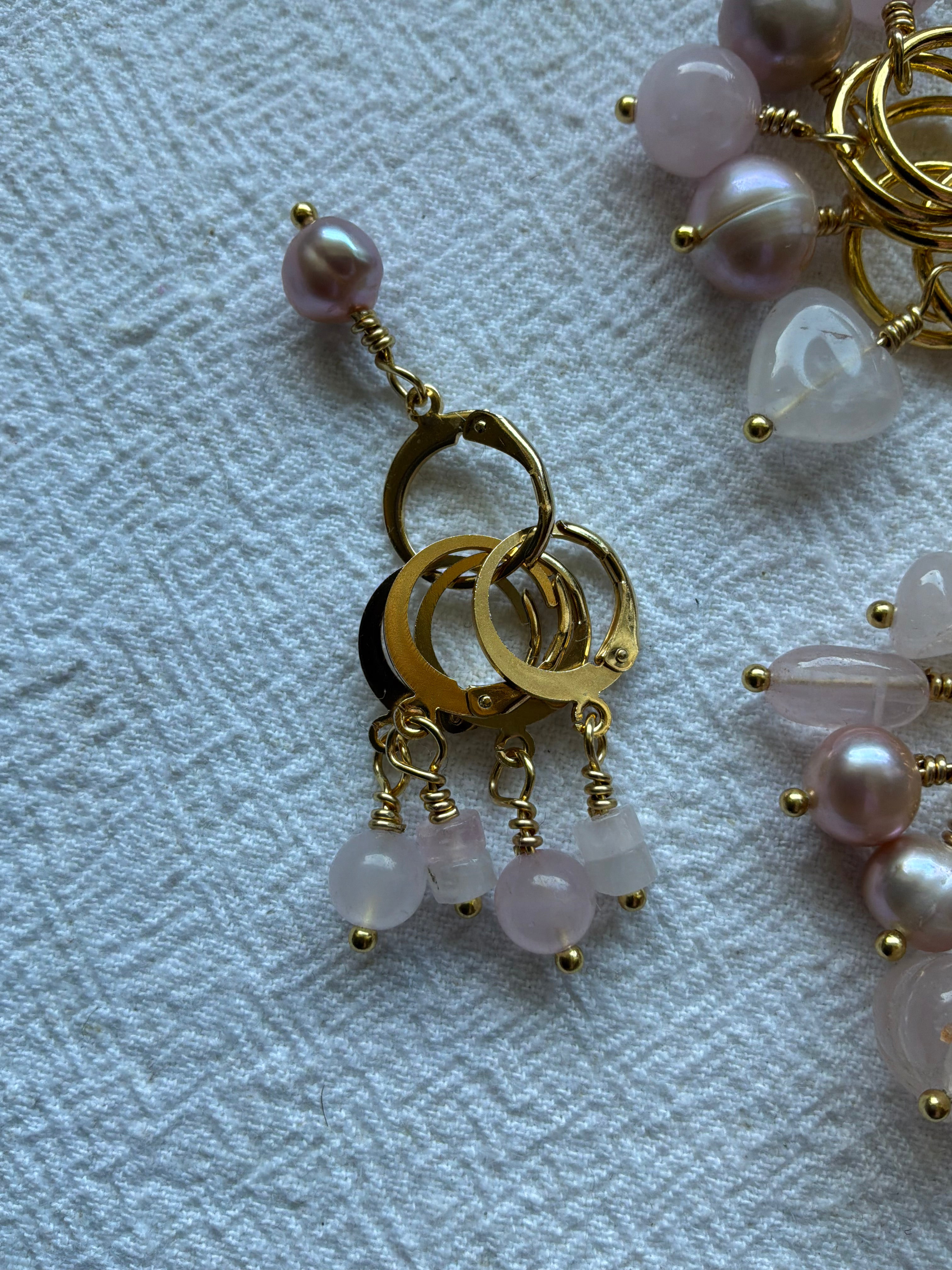 Maskemarkør sæt Rosakvarts og Perler forgyldt luksus B. 11x 7mm, 5x10mm og 5x åbenlukkelige markører