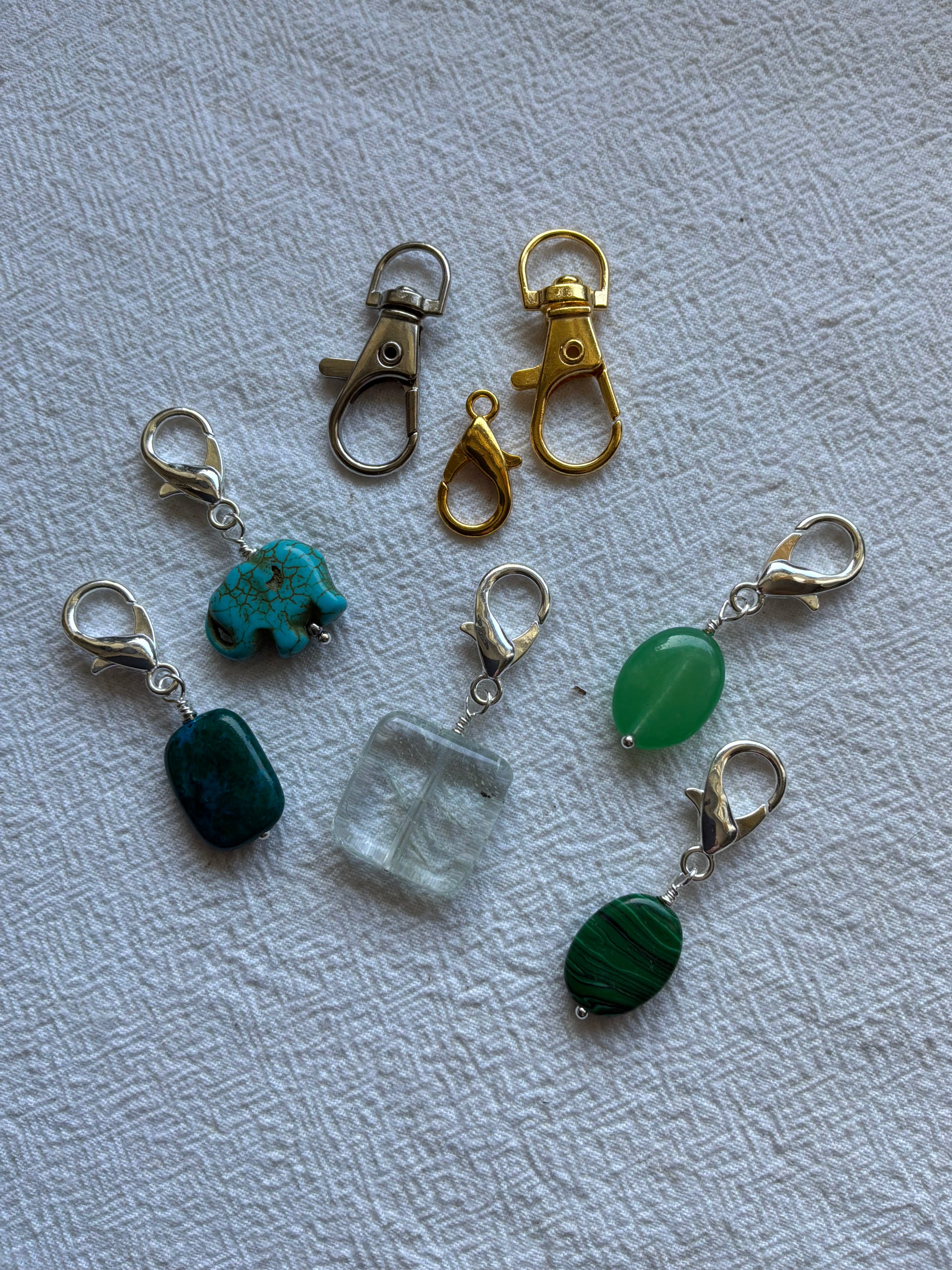 Markørholdere - grønne og turkis mix - vælg sten og vælg karabinhage forsølvet eller forgyldt
