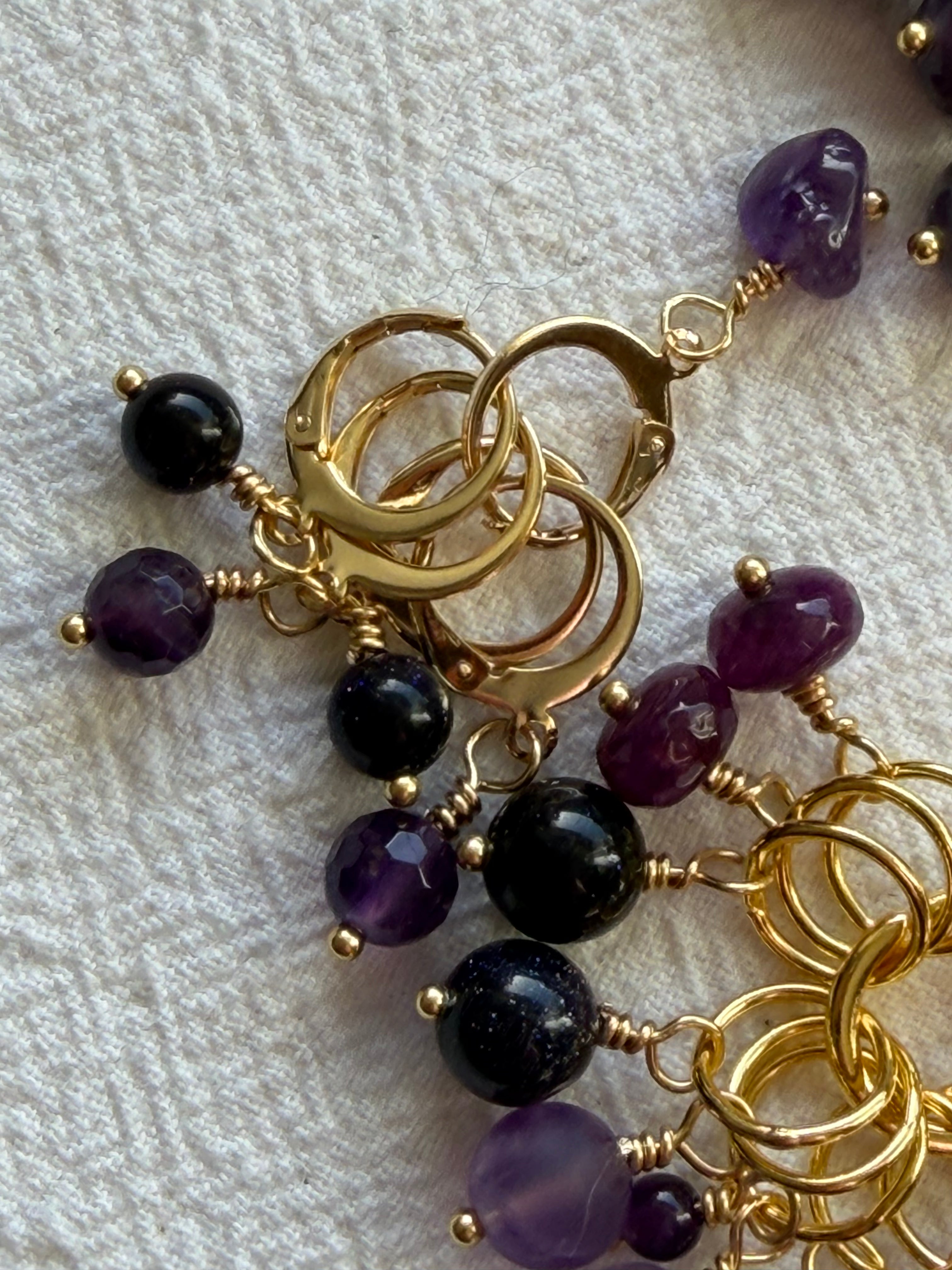 Maskemarkør sæt Hjerte - Ametyst, Akoya Perler, Golden Sandstone lilla og lilla Jade - Forgyldt luksus - 11x 7mm, 5x10mm og 5x åbenlukkelige markører