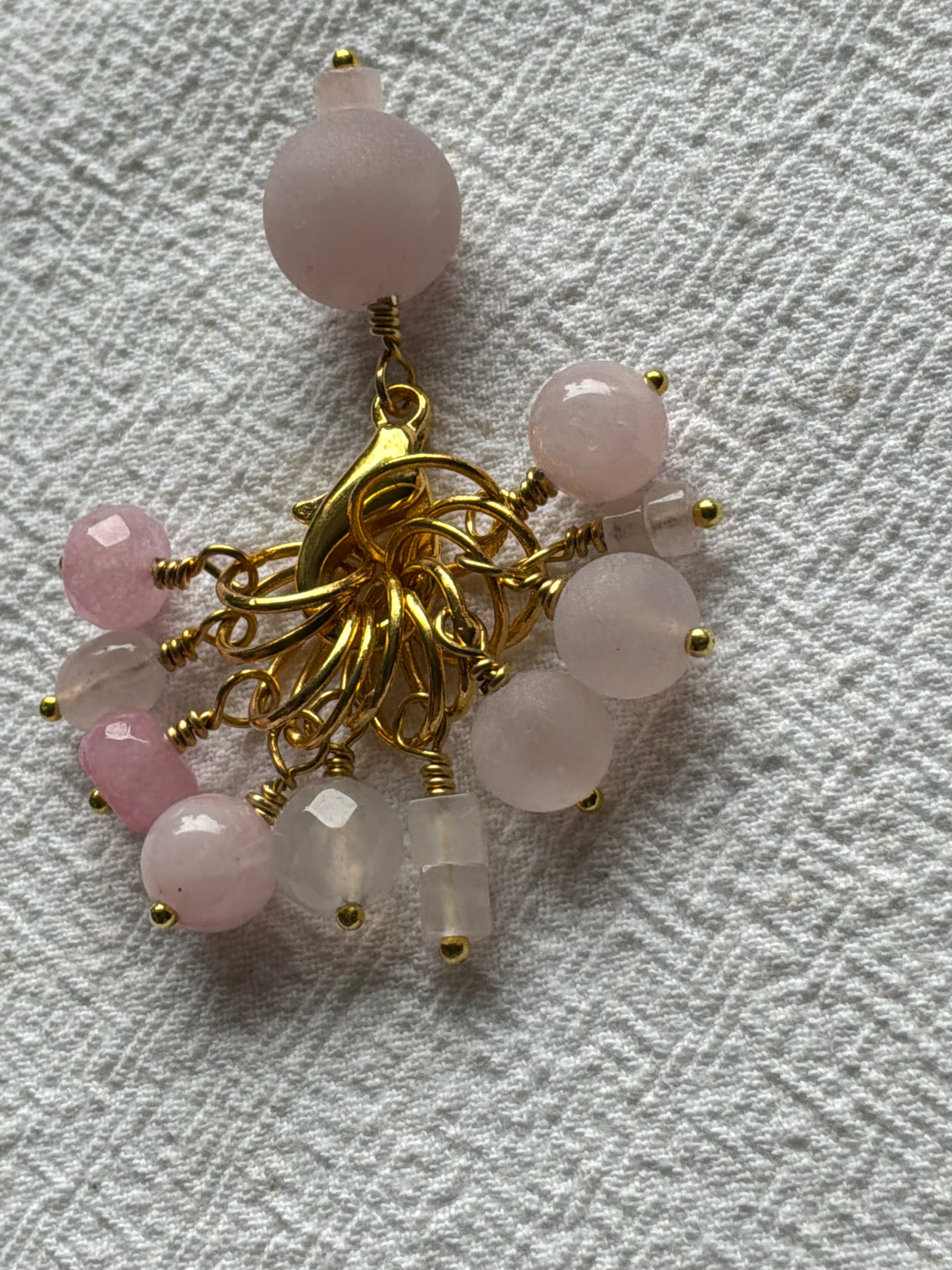 Maskemarkør sæt  Rosakvarts. Forgyldte markører der passer på op til 7 mm pinde