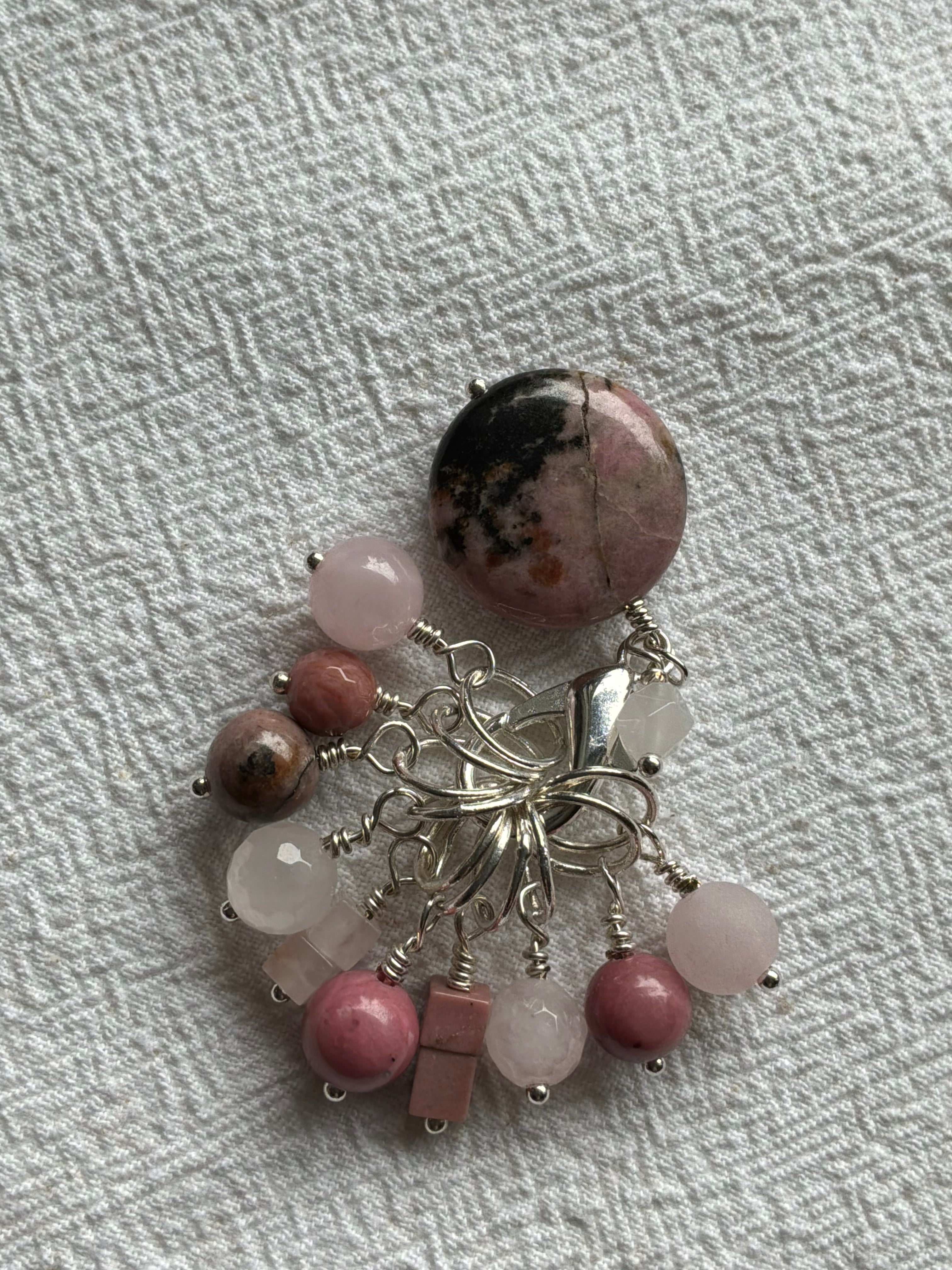 Maskemarkør sæt  Rosakvarts og Rhodocrosit.  Forsølvede markører der passer på op til 7 mm pinde