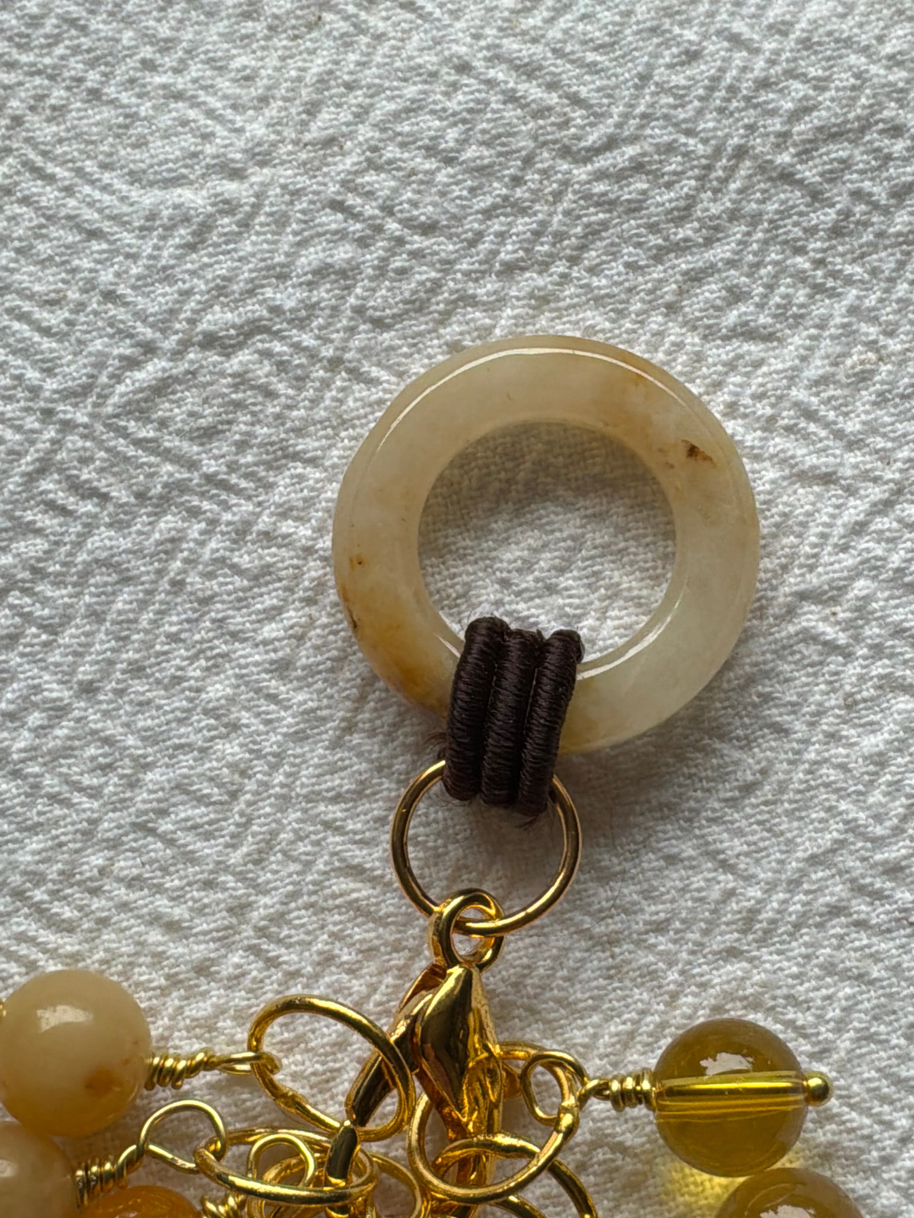 Maskemarkør sæt Citrin, Calsit, Gul Jade og Agat. Forgyldte markører der passer på op til 7 mm