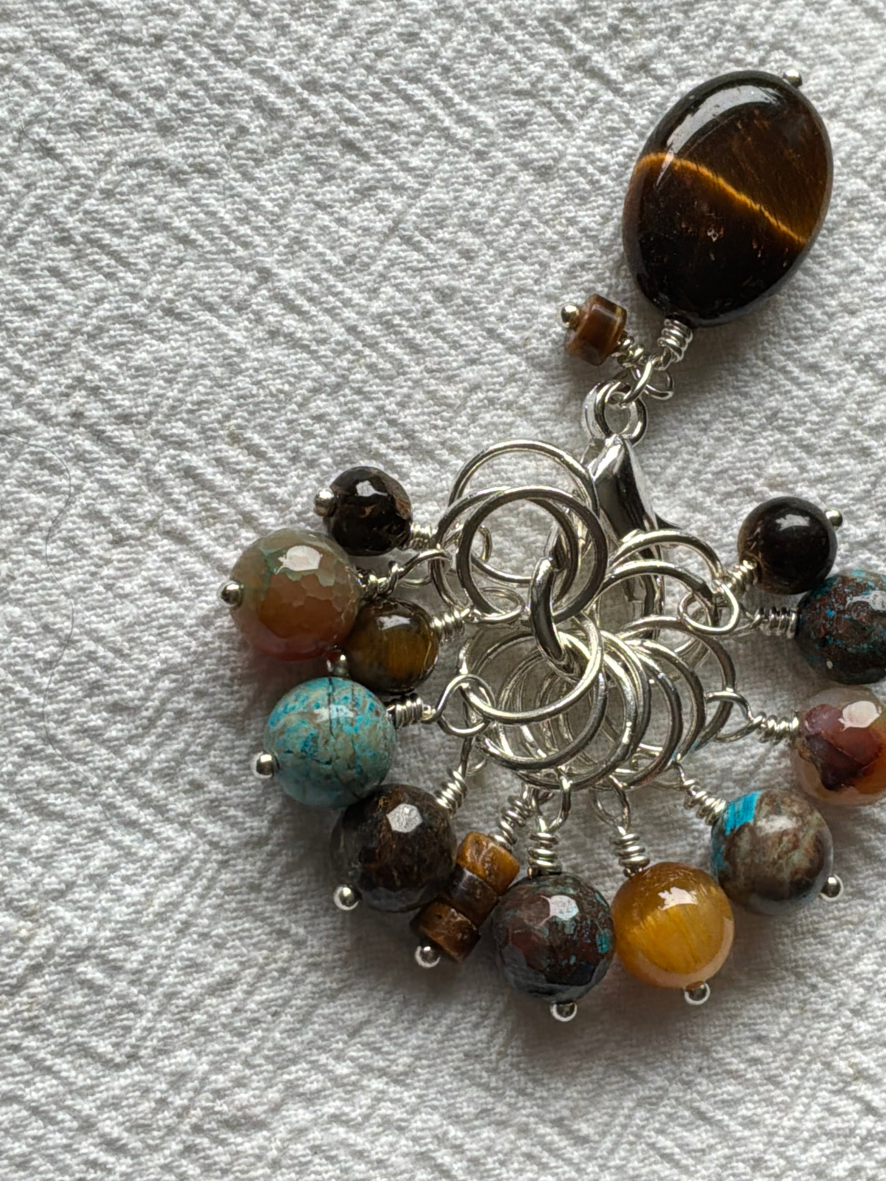 Maskemarkør sæt  Tigerøje, Bronzit, Calsilca. Forsølvede markører der passer på op til 7 mm pinde