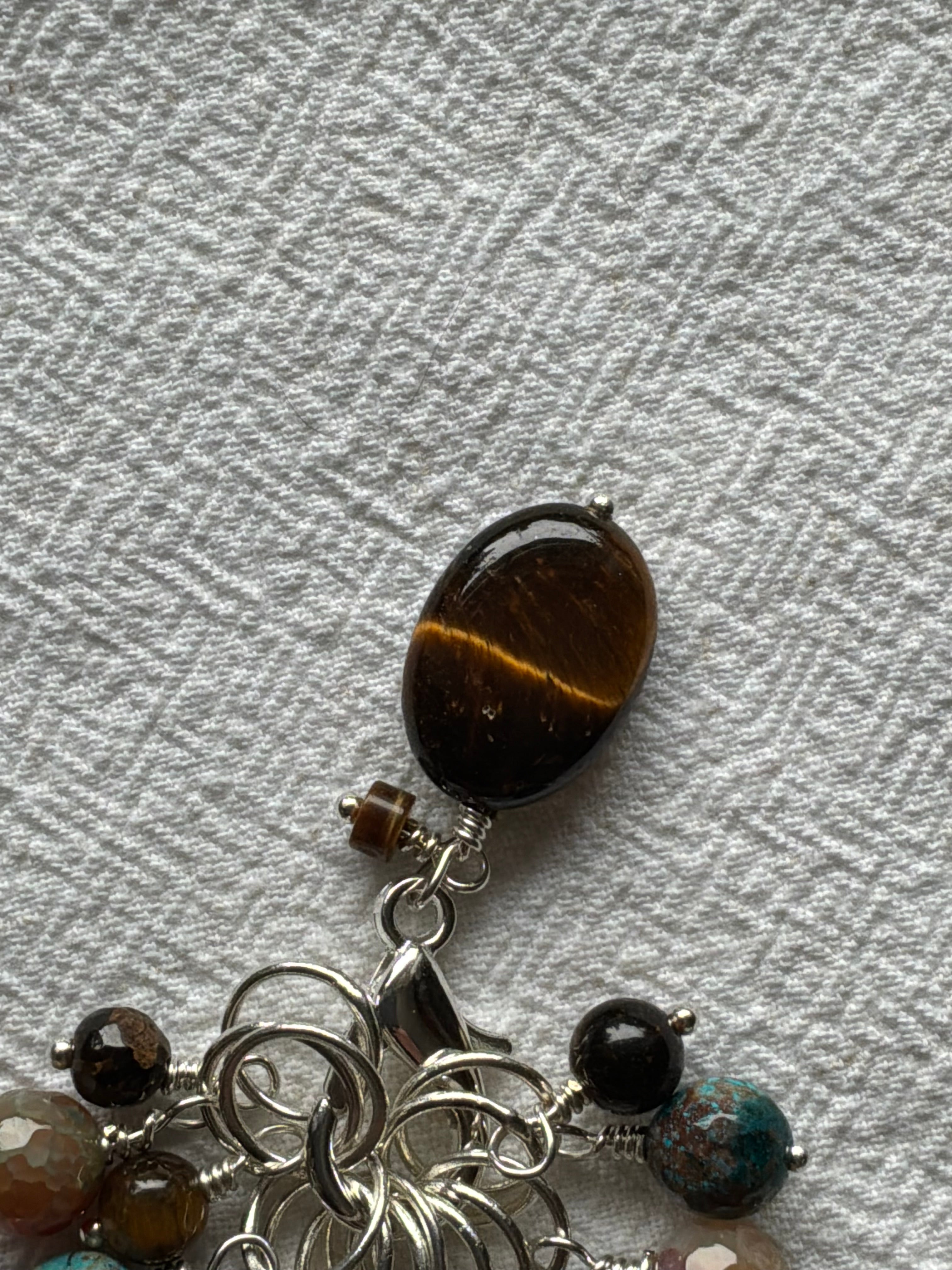 Maskemarkør sæt  Tigerøje, Bronzit, Calsilca. Forsølvede markører der passer på op til 7 mm pinde