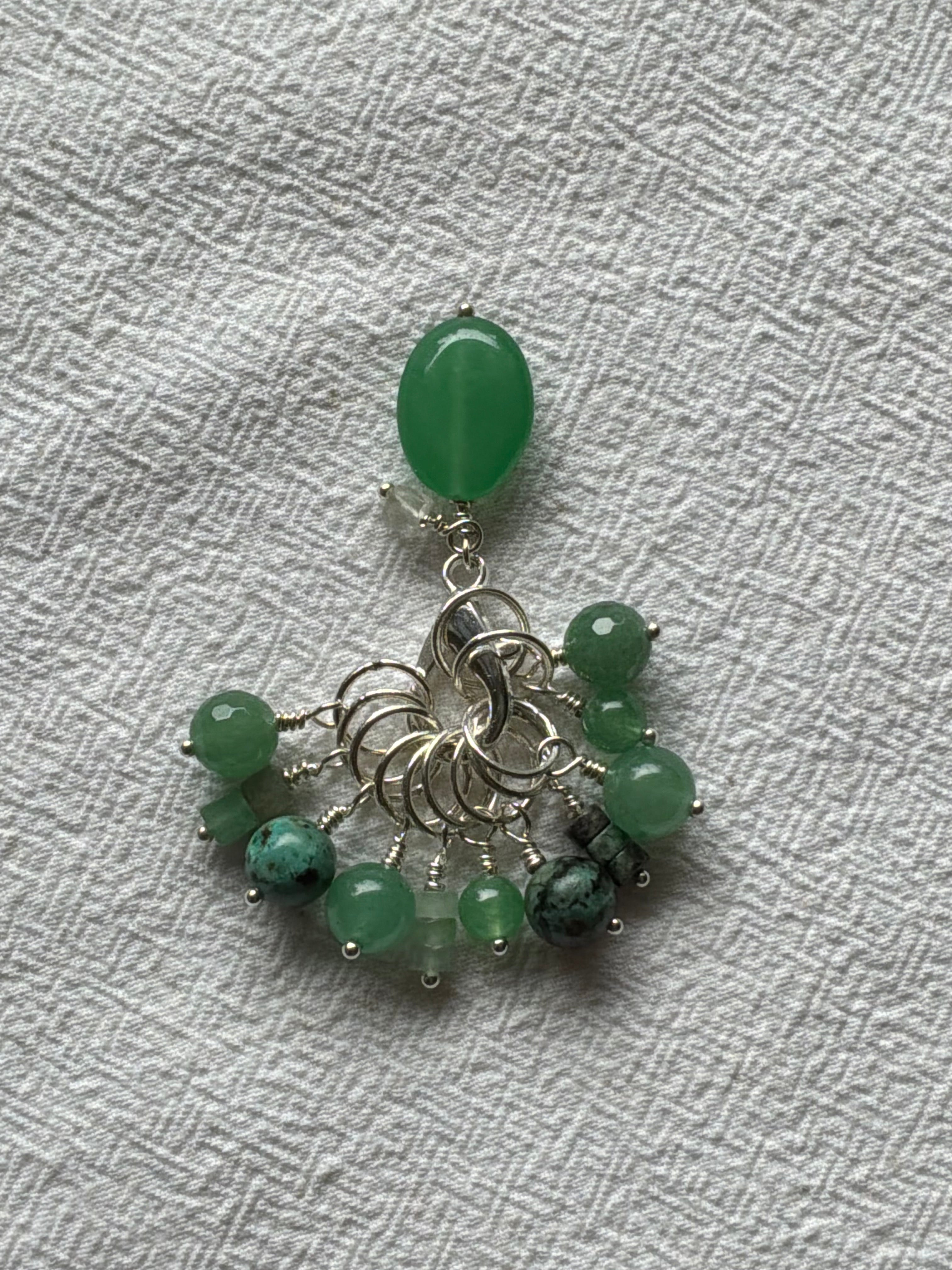 Maskemarkør sæt  Aventurine, og Afrikansk turkis. Forsølvet markører der passer på op til 7 mm pinde