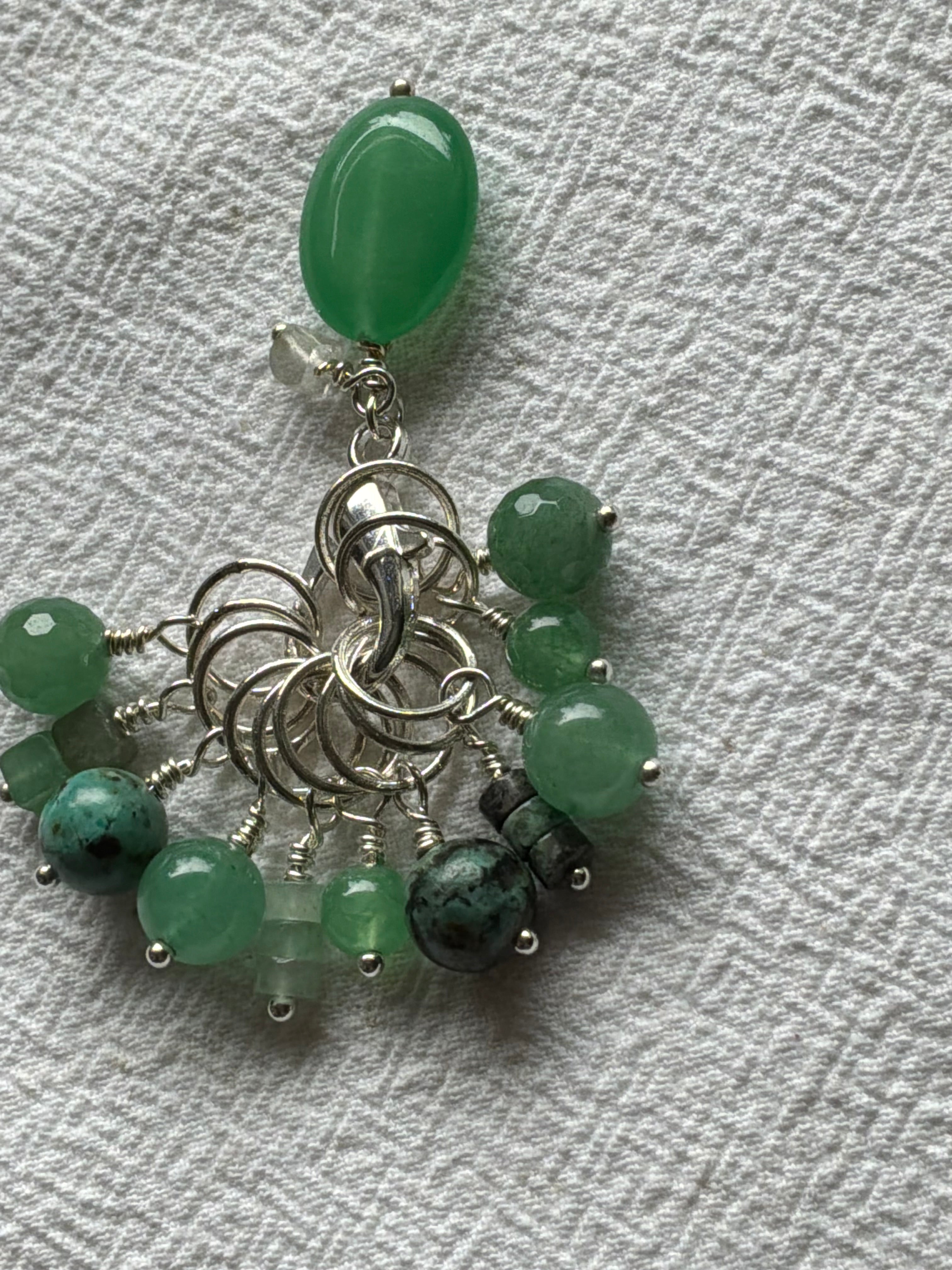 Maskemarkør sæt  Aventurine, og Afrikansk turkis. Forsølvet markører der passer på op til 7 mm pinde