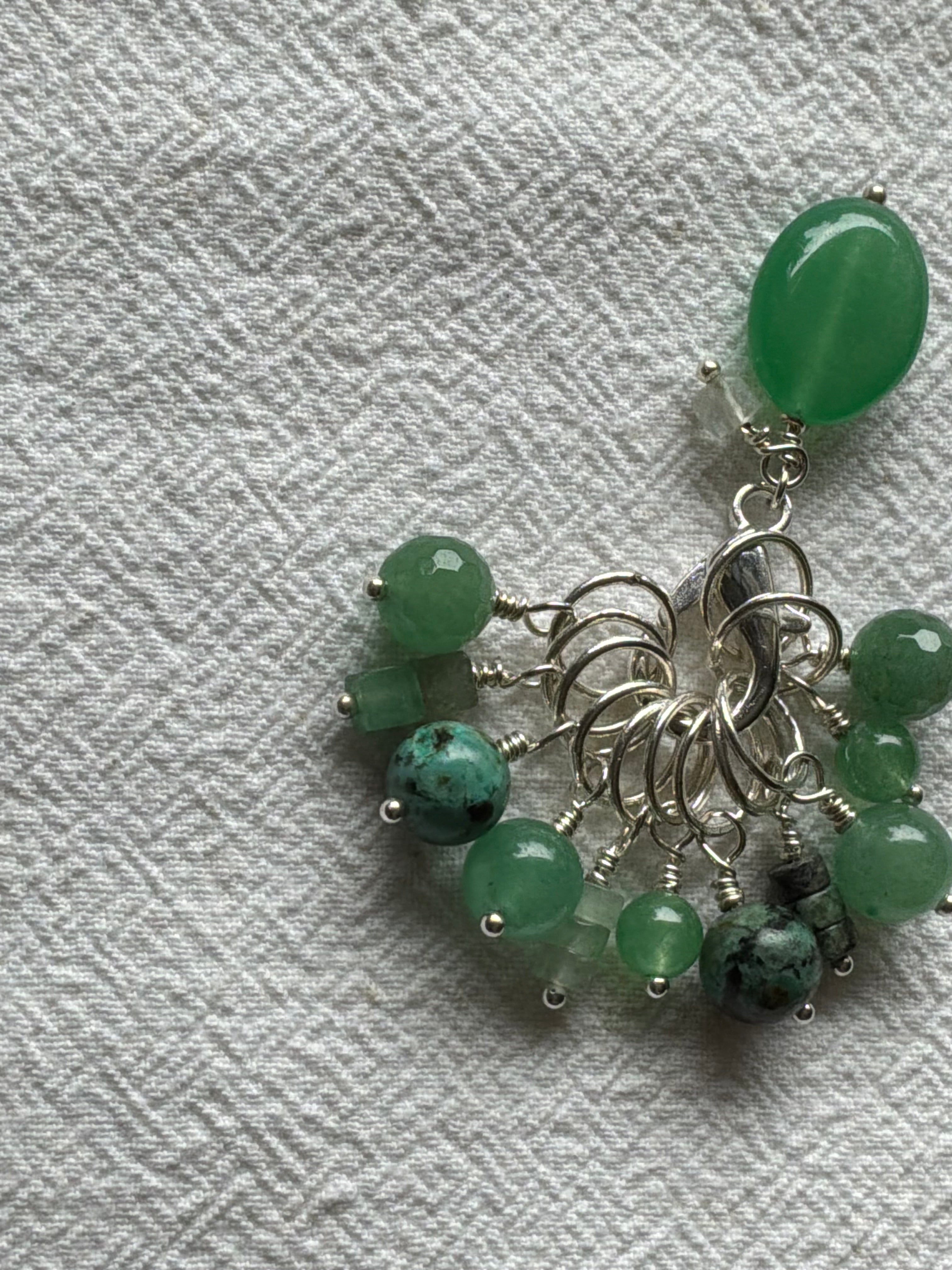 Maskemarkør sæt  Aventurine, og Afrikansk turkis. Forsølvet markører der passer på op til 7 mm pinde