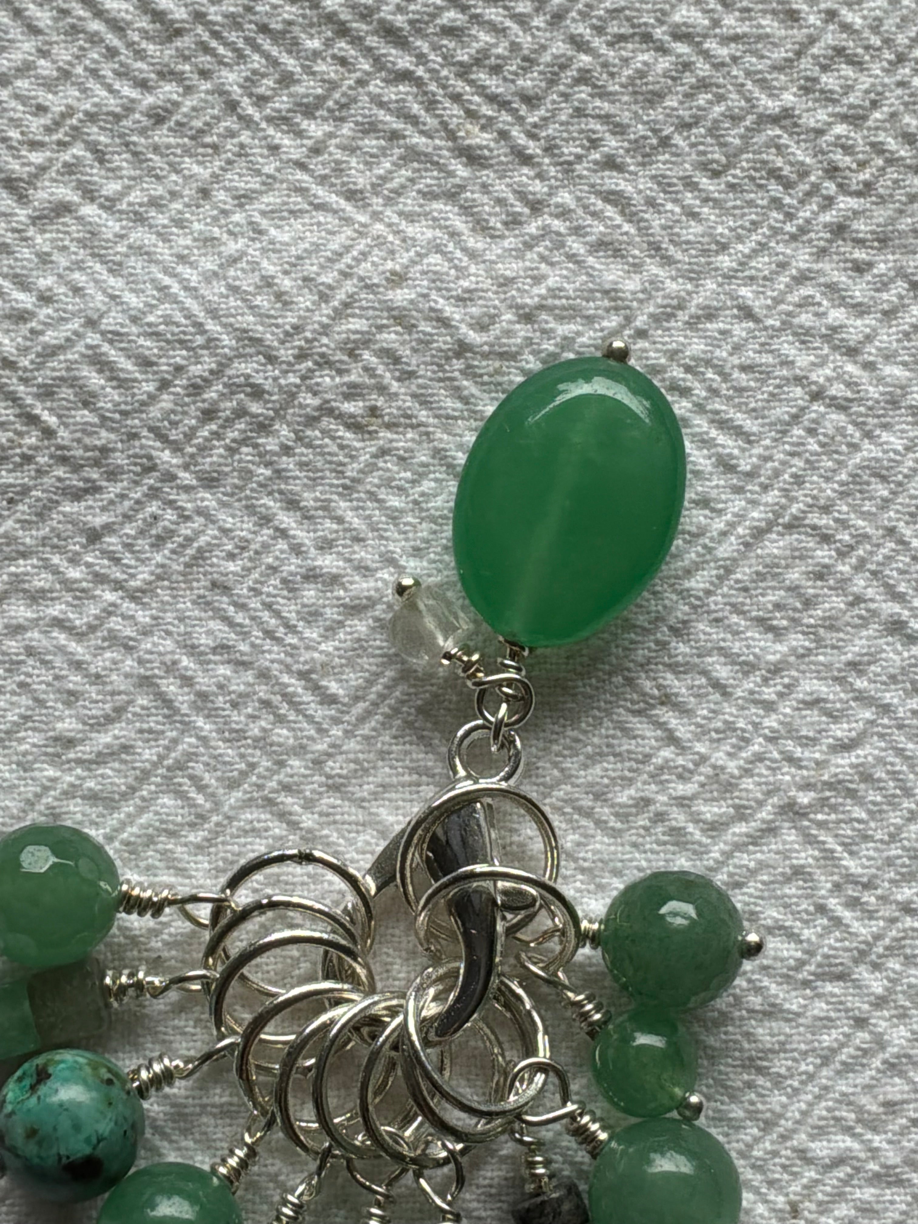 Maskemarkør sæt  Aventurine, og Afrikansk turkis. Forsølvet markører der passer på op til 7 mm pinde