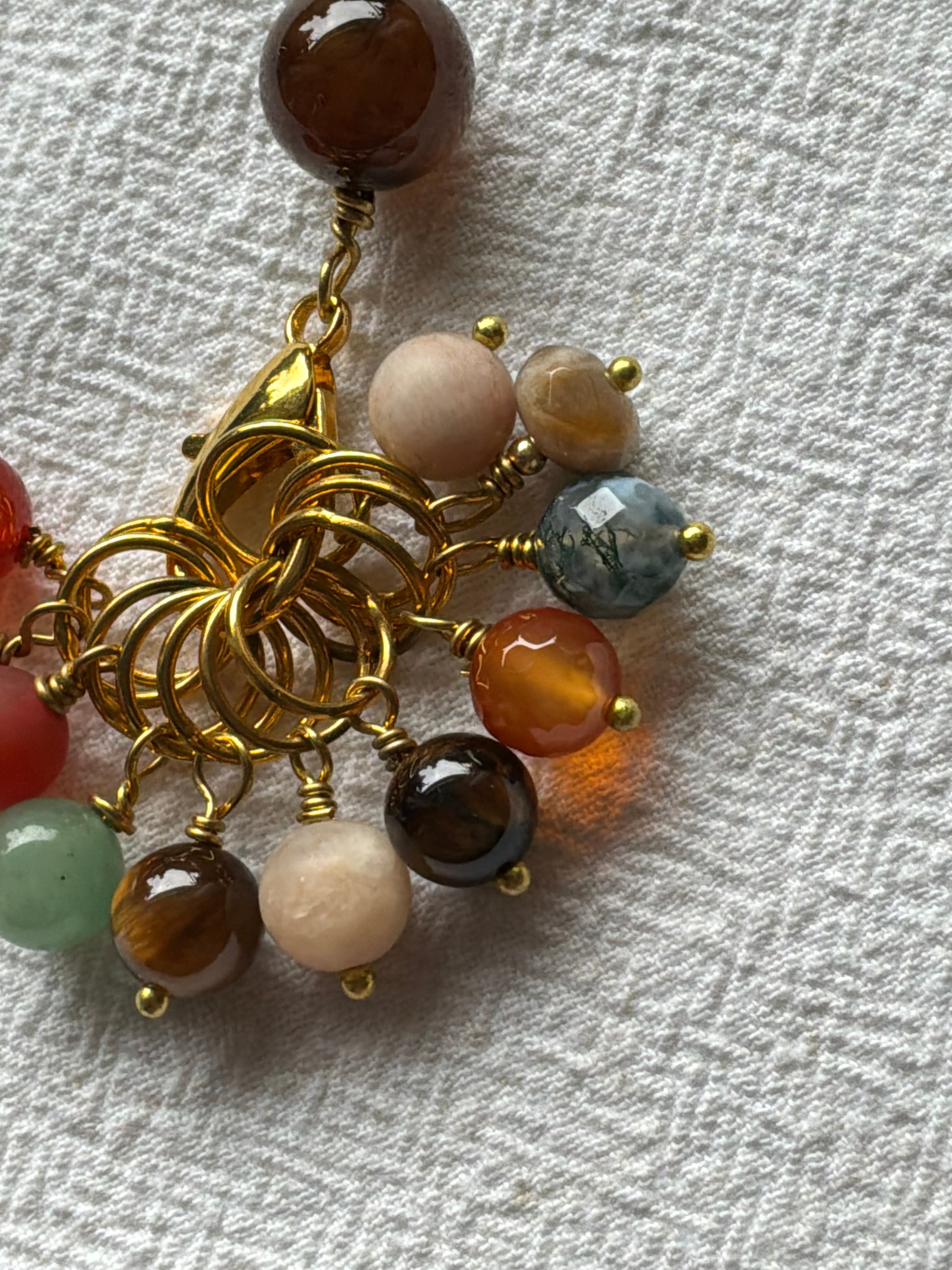 Maskemarkør sæt Tigerøje, Carneol, Aventurine og Agat. Forgyldte markører der passer på op til 7 mm