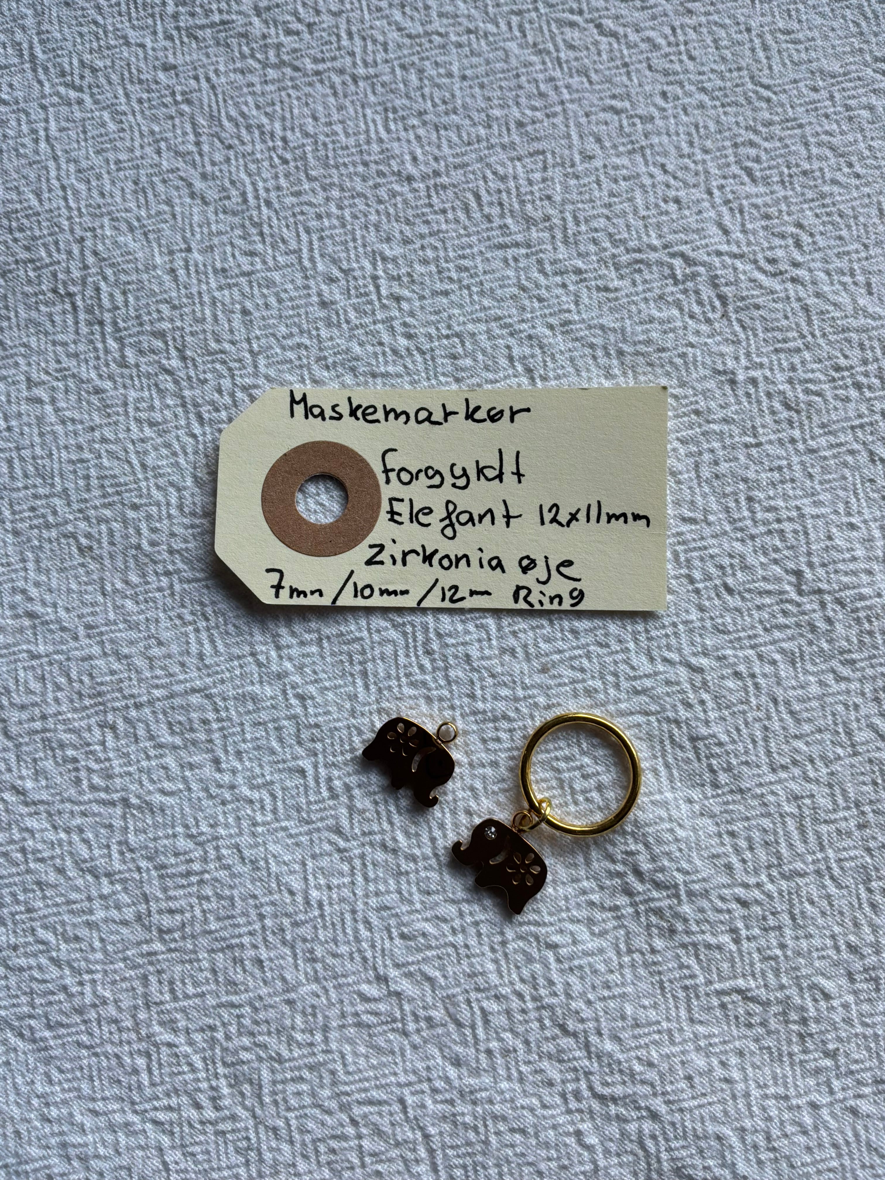 Maskemarkør enkelt Elefant med zirkonia sten 12x11mm. Vælg Op til 7mm, 10mm, eller åbenlukkelig