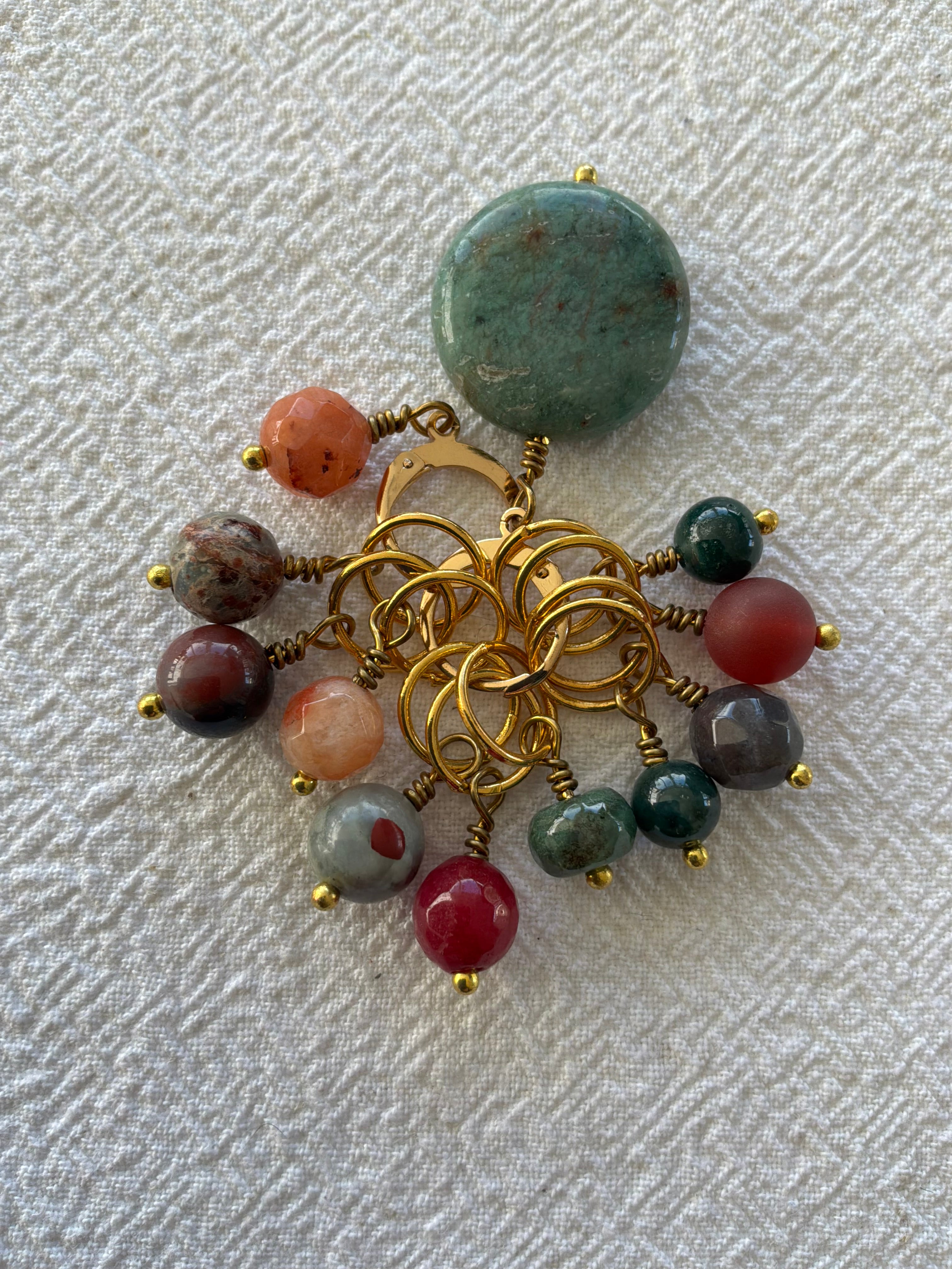 Maskemarkør sæt Carneol, Indisk Agt, Rubin. Forgyldte markører der passer på op til 7 mm pinde (Kopi)