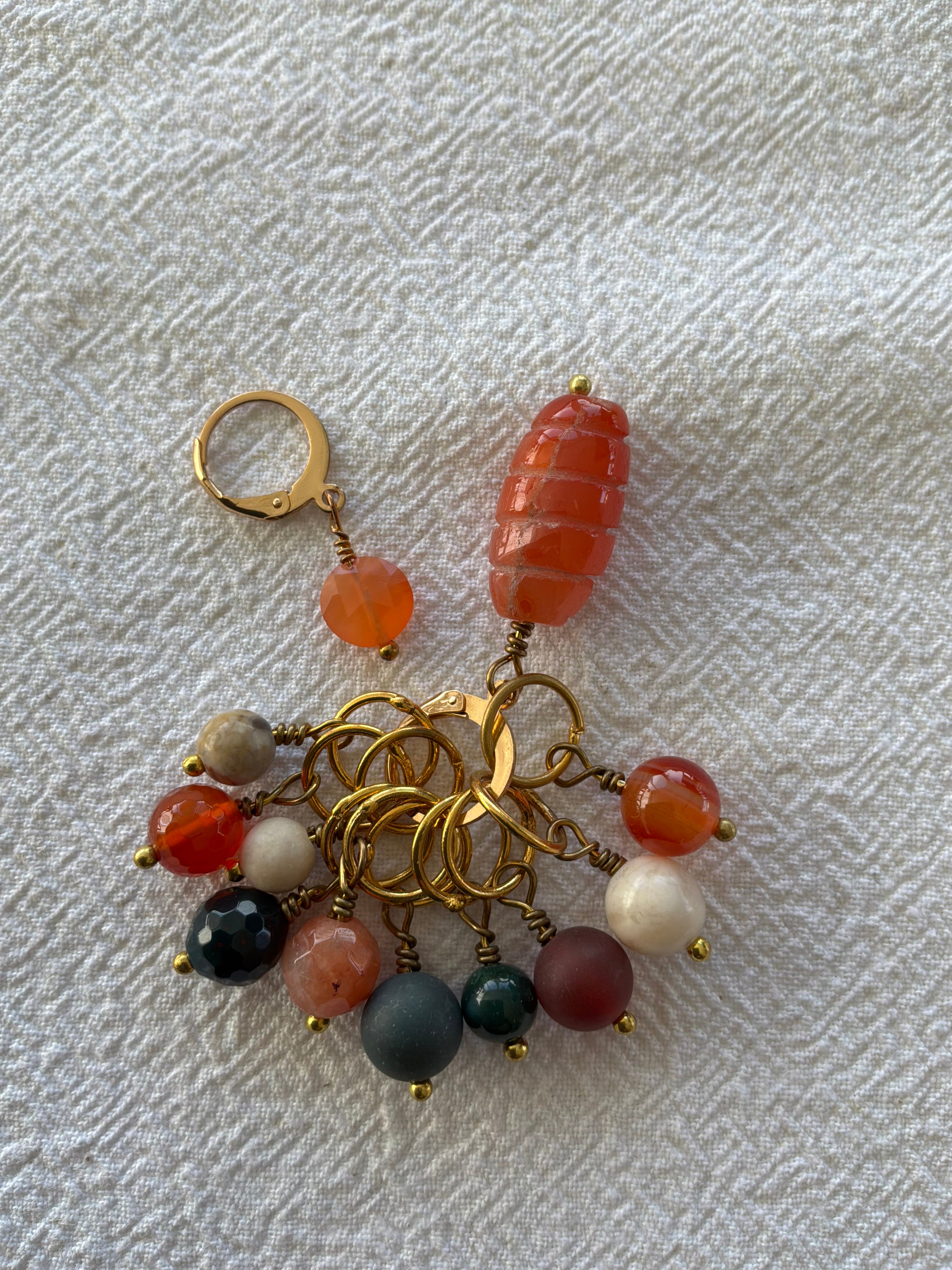 Maskemarkør sæt Carneol, Fossil, Mosagat. Forgyldte markører der passer på op til 7 mm pinde